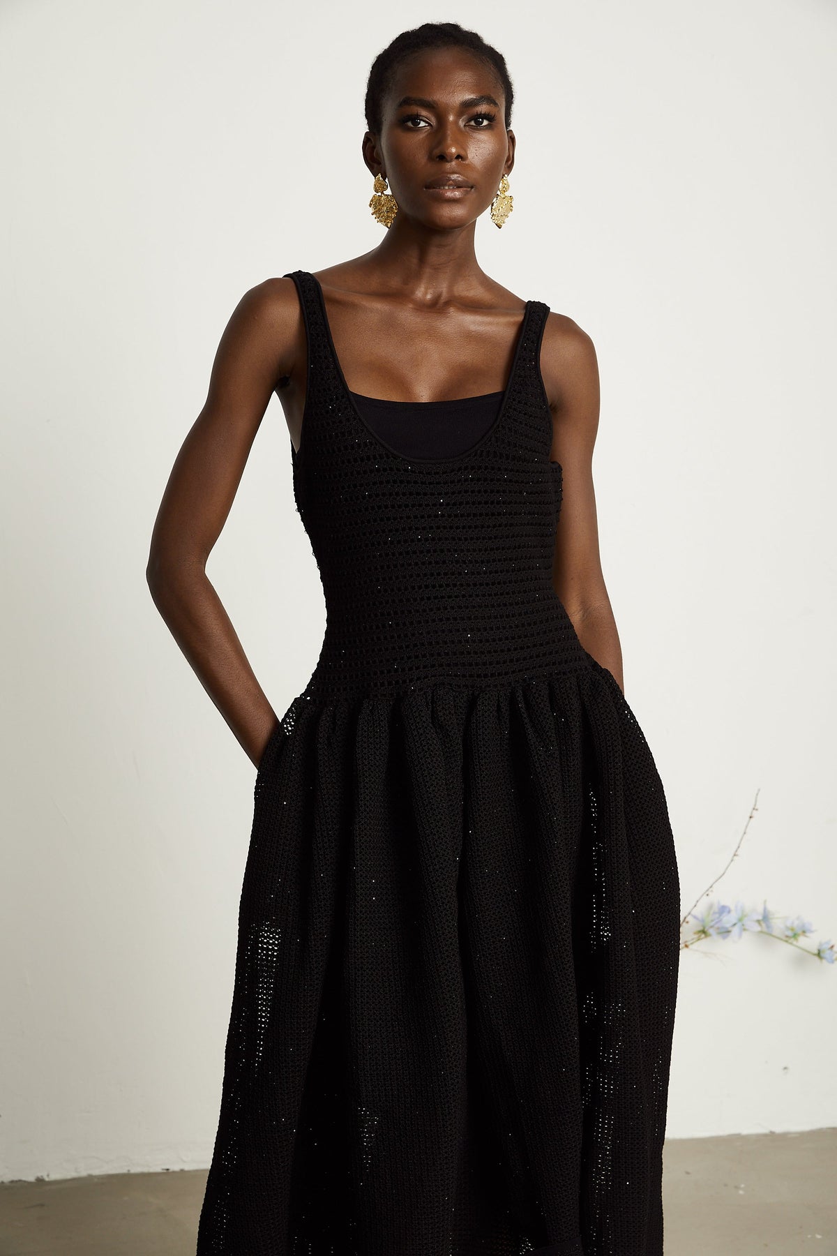 Clotilde black crochet-knit midi dress (Final Sale)