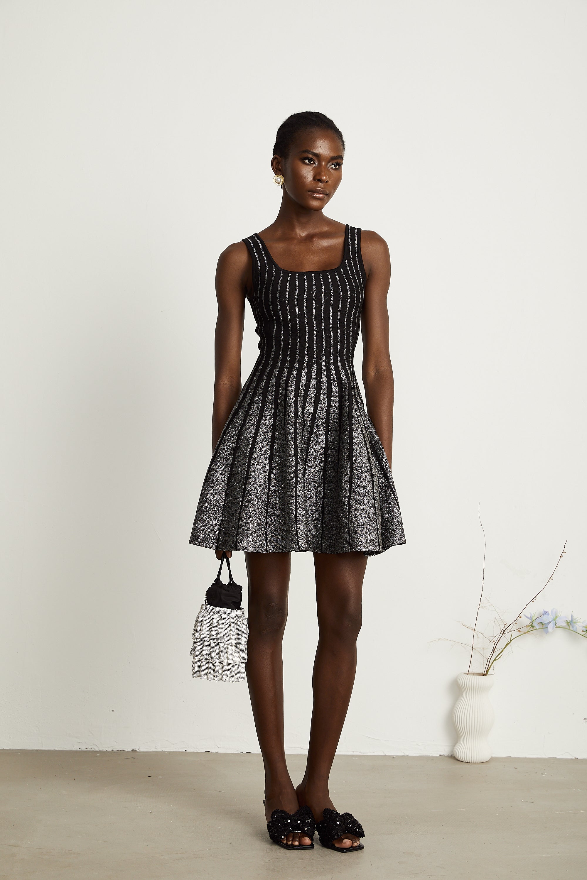 Anouk black glittered flared mini dress (Final Sale-US Only)