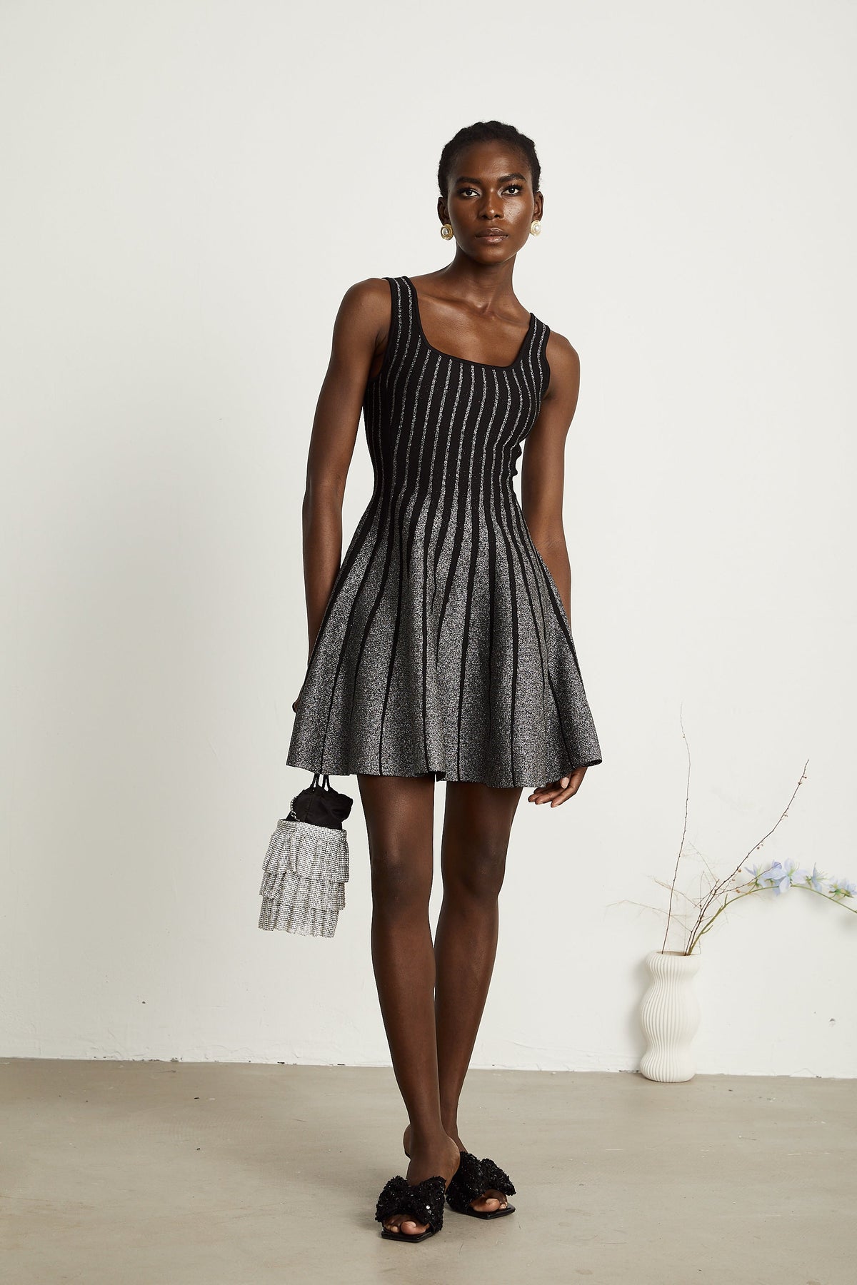 Anouk black glittered flared mini dress (Final Sale-US Only)