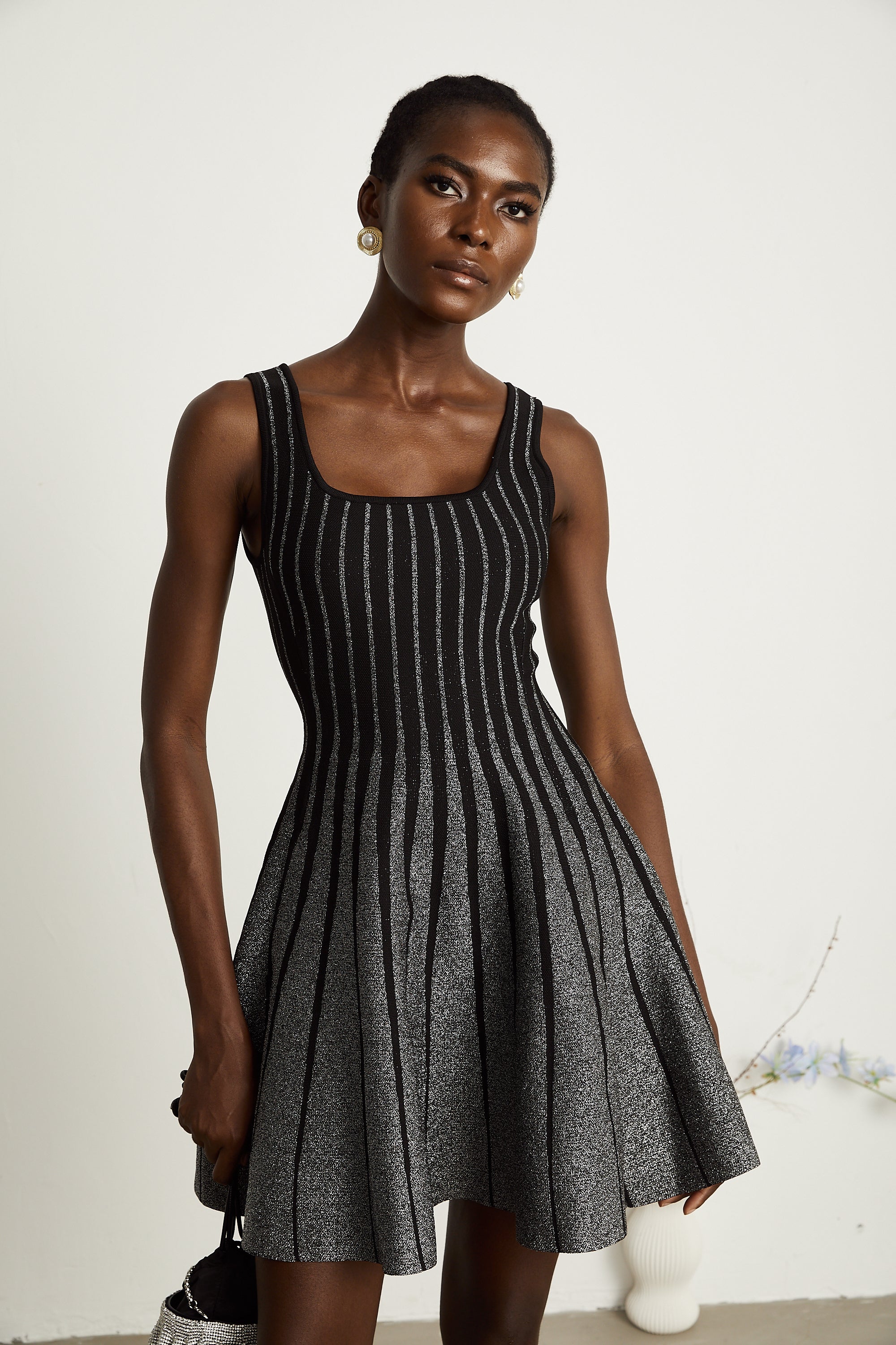 Anouk black glittered flared mini dress (Final Sale-US Only)