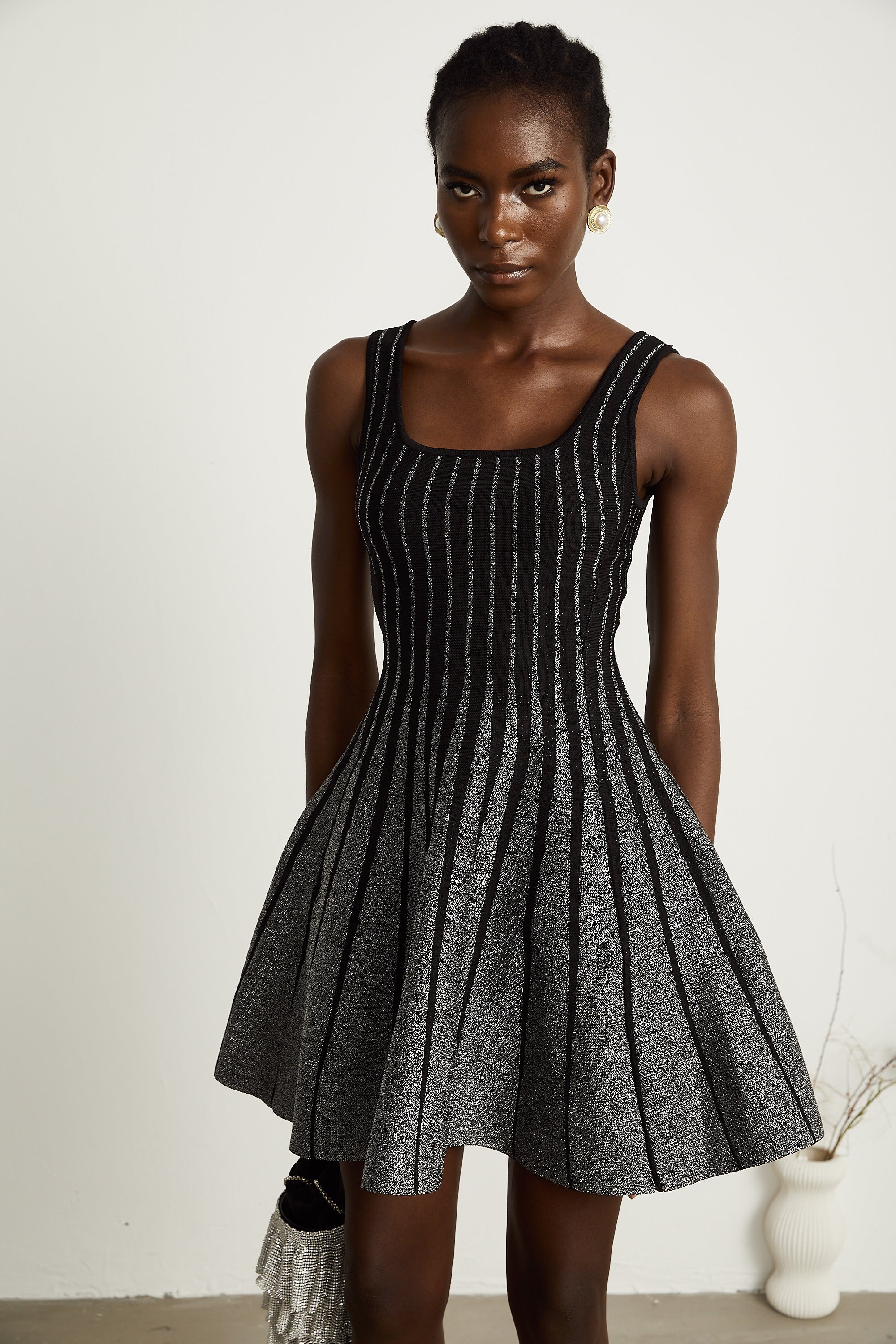 Anouk black glittered flared mini dress