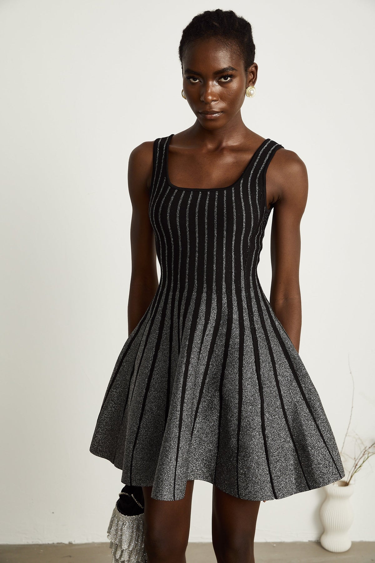 Anouk black glittered flared mini dress (Final Sale-US Only)