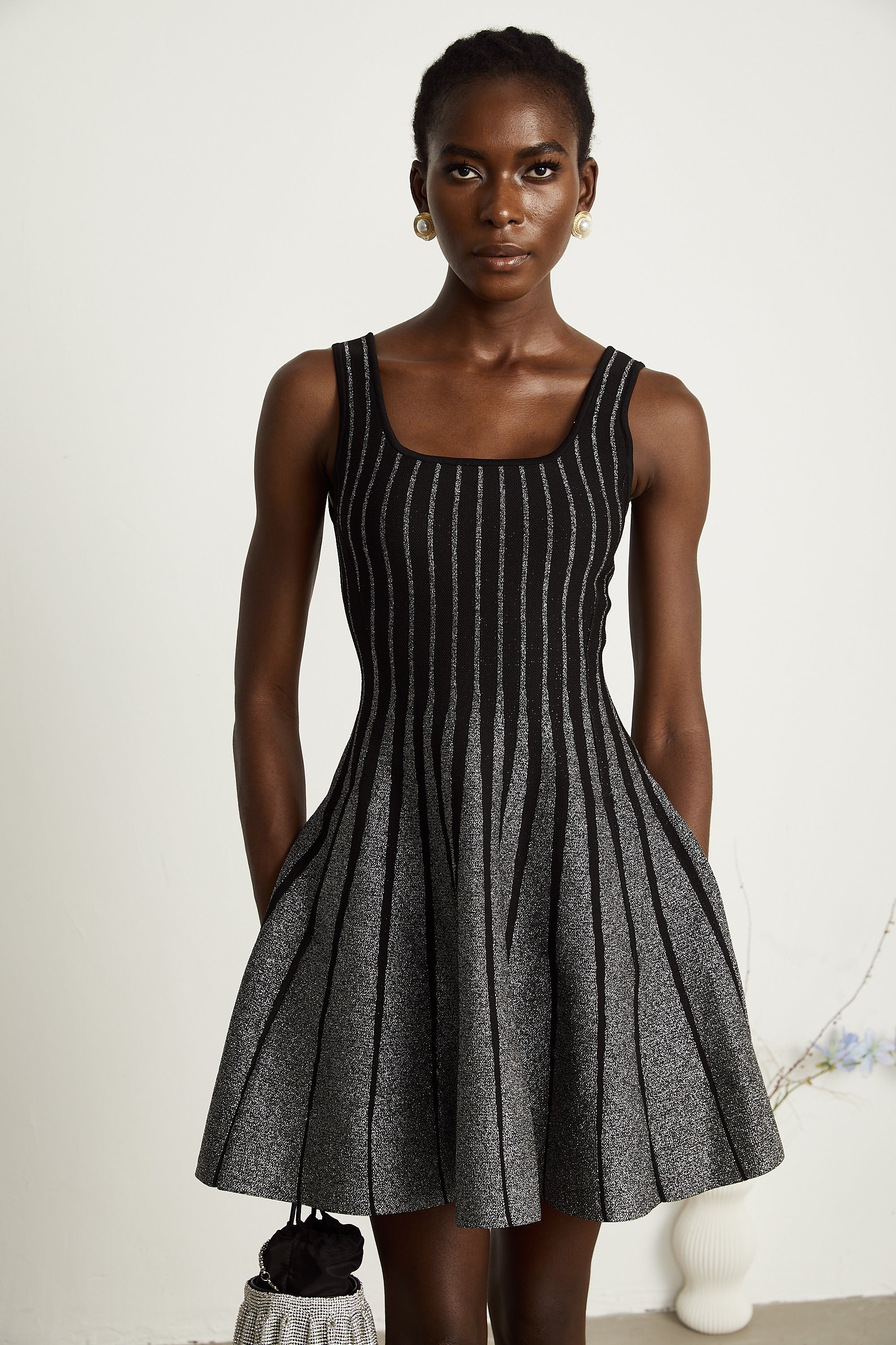 Anouk black glittered flared mini dress (Final Sale-US Only)