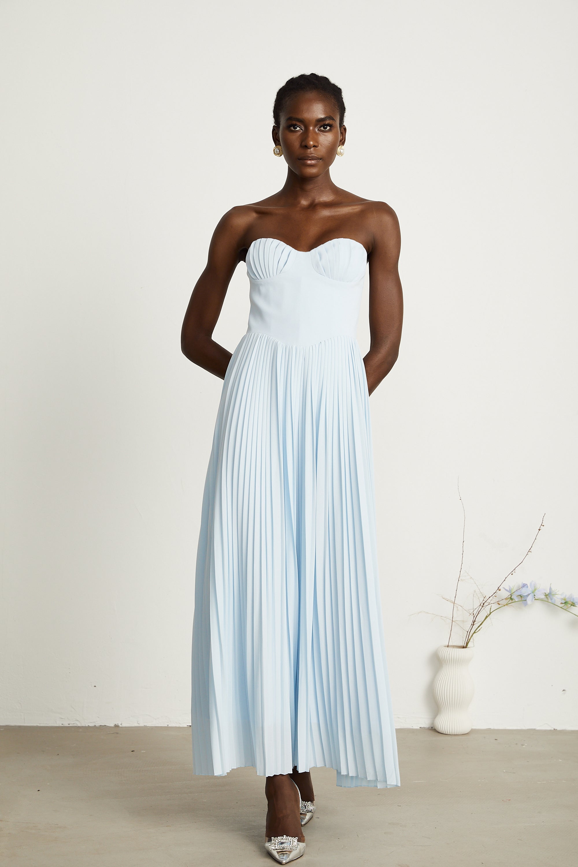 Carlotta blue pleated corset maxi dress (Final Sale-US Only)