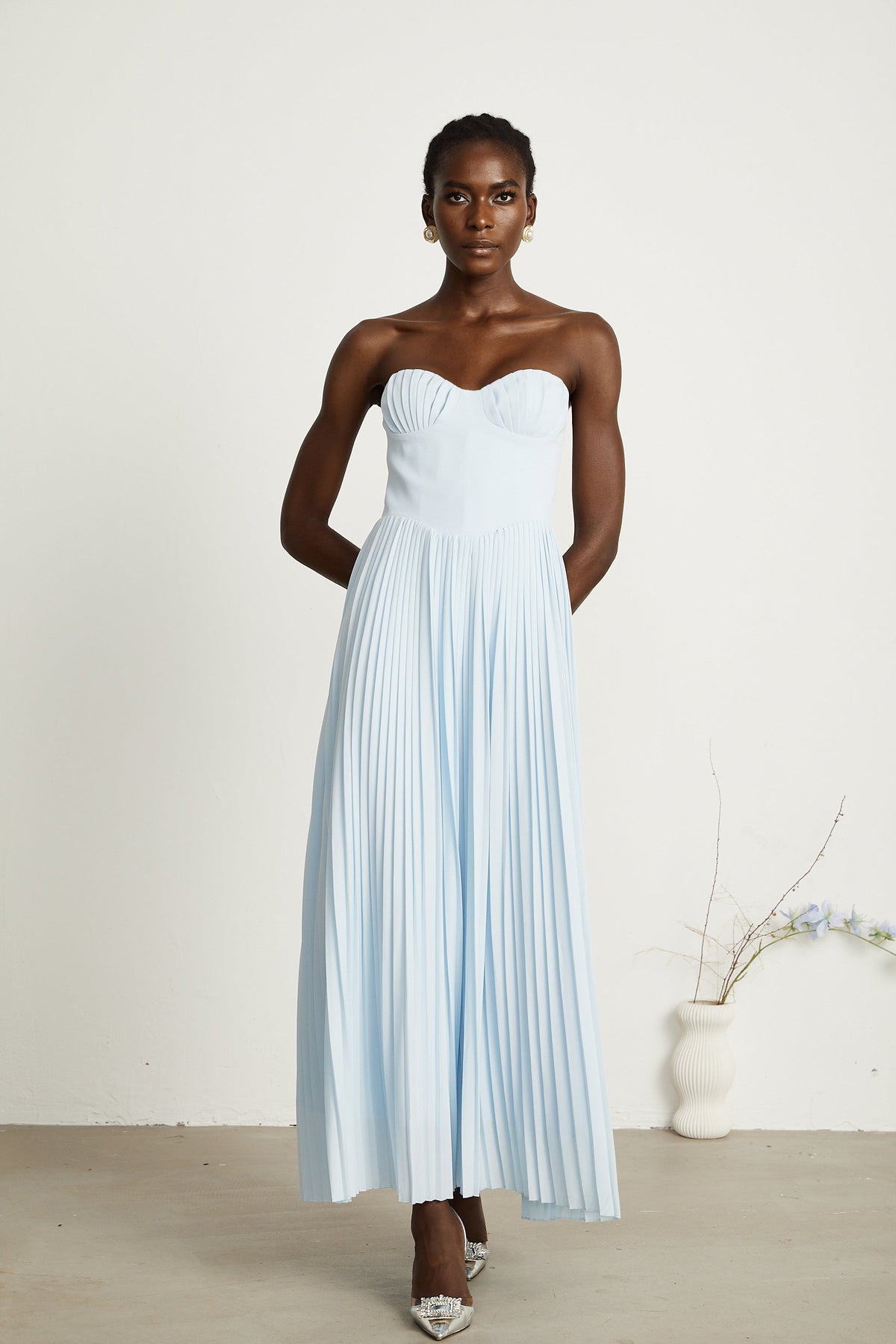 Carlotta blue pleated corset maxi dress (Final Sale-US Only)