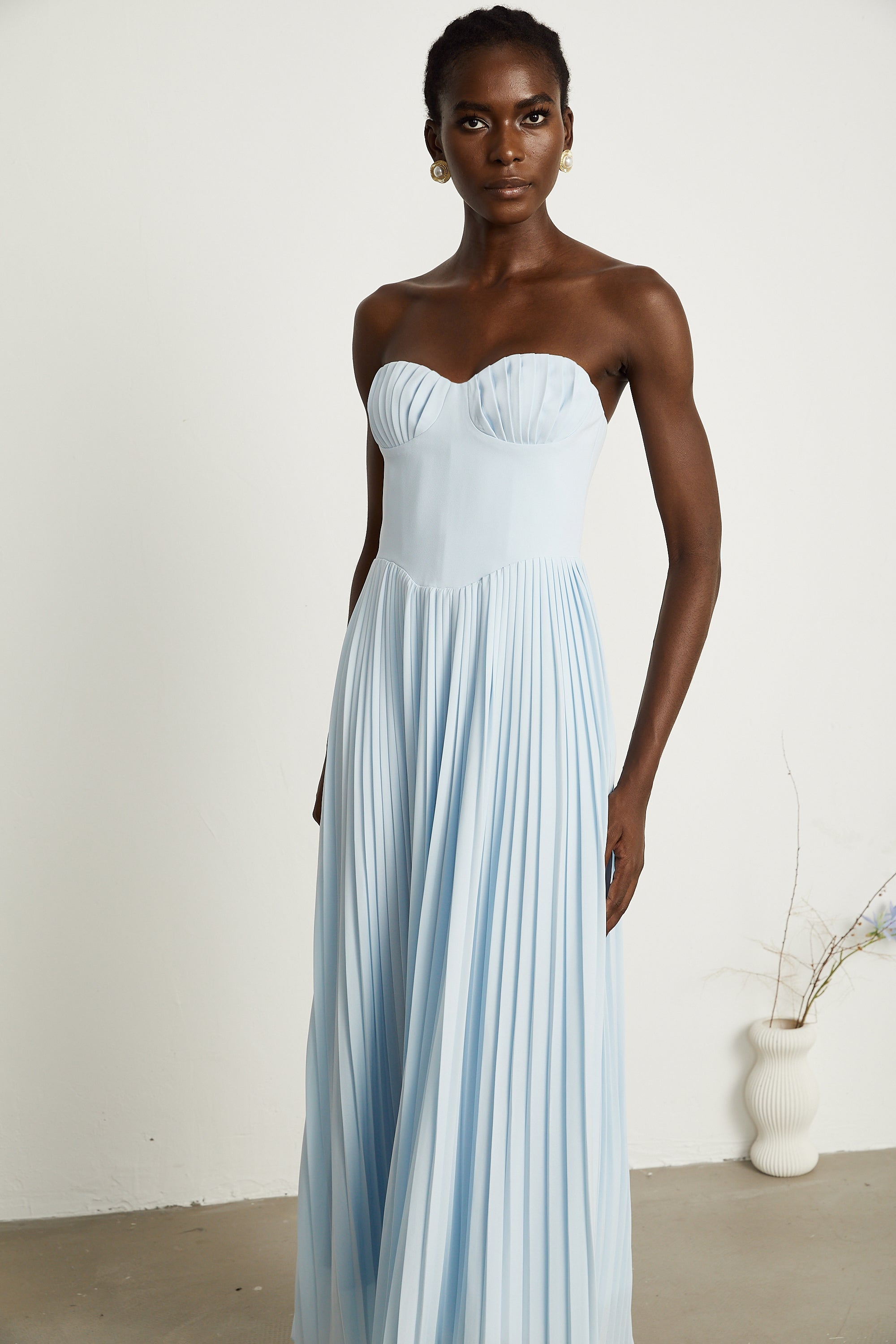Carlotta blue pleated corset maxi dress (Final Sale-US Only)