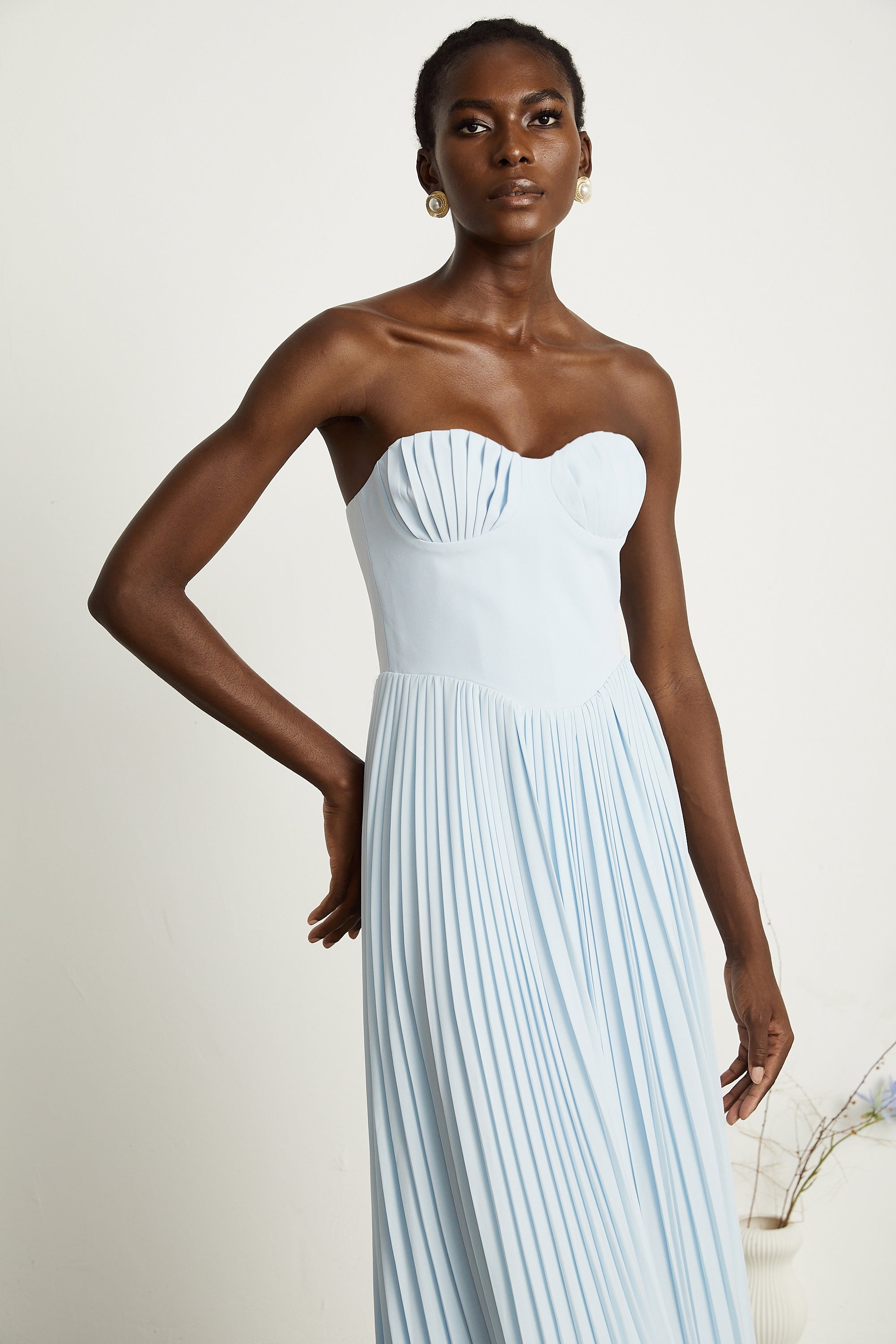 Carlotta blue pleated corset maxi dress (Final Sale-US Only)