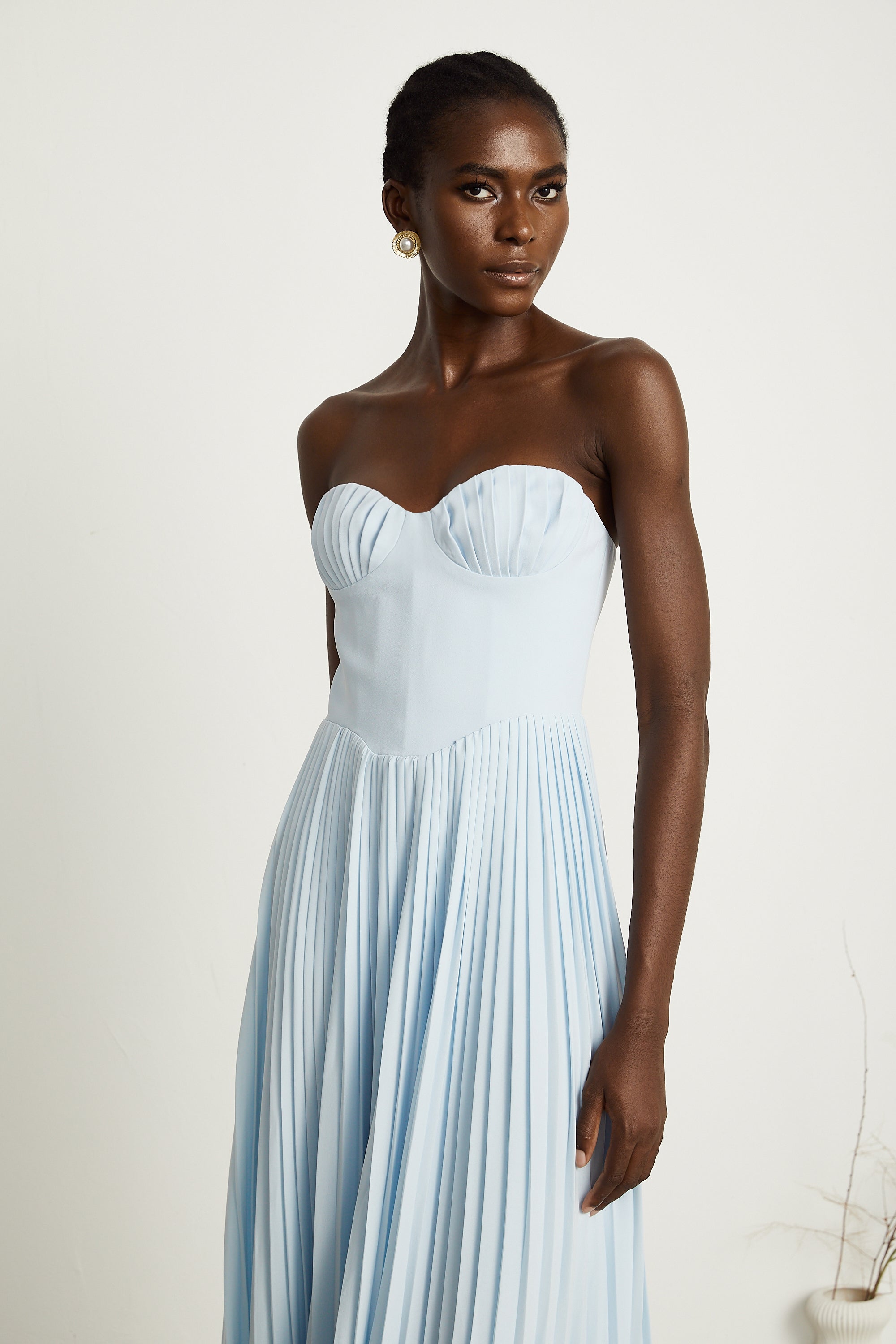 Carlotta blue pleated corset maxi dress (Final Sale-US Only)