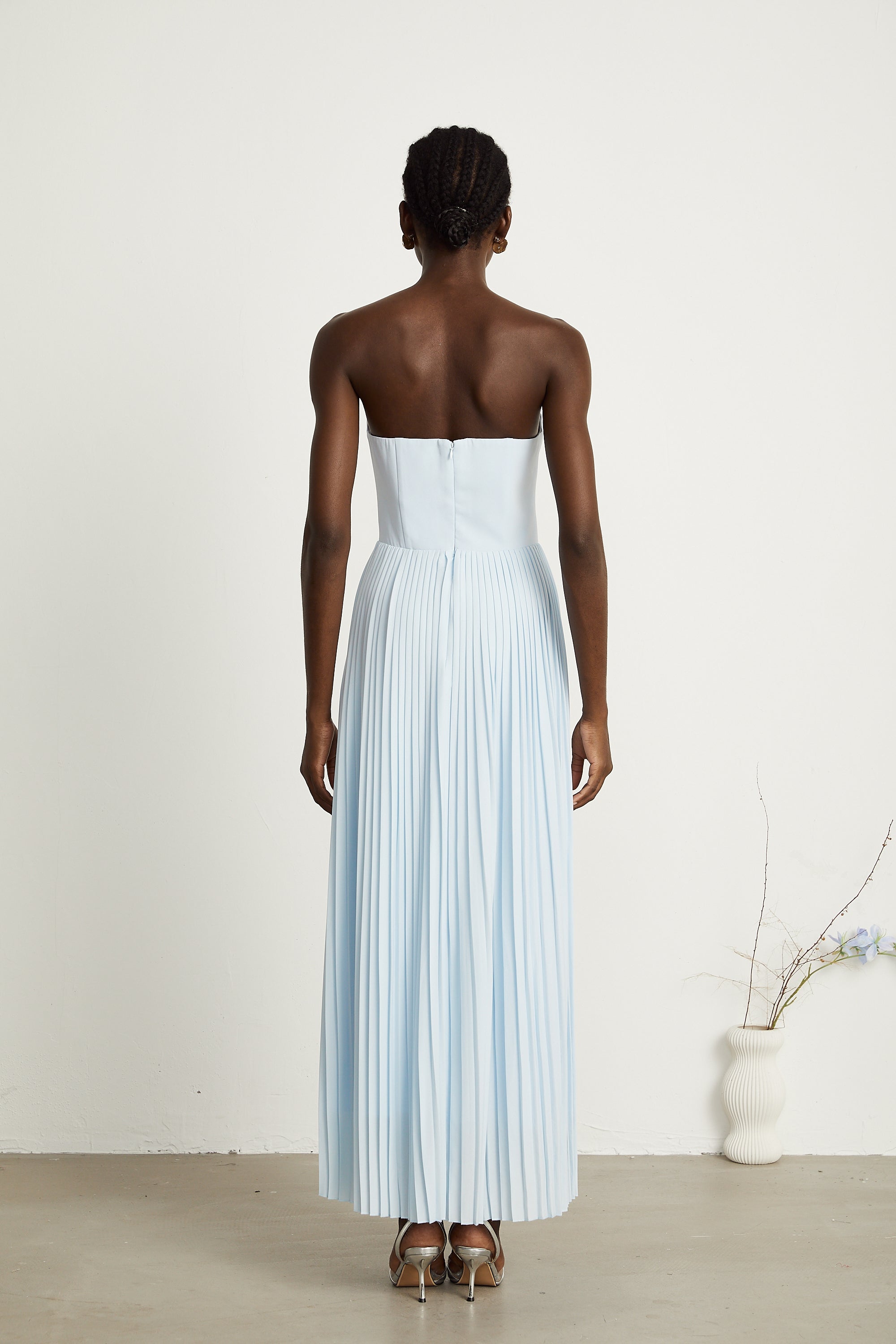 Carlotta blue pleated corset maxi dress (Final Sale-US Only)