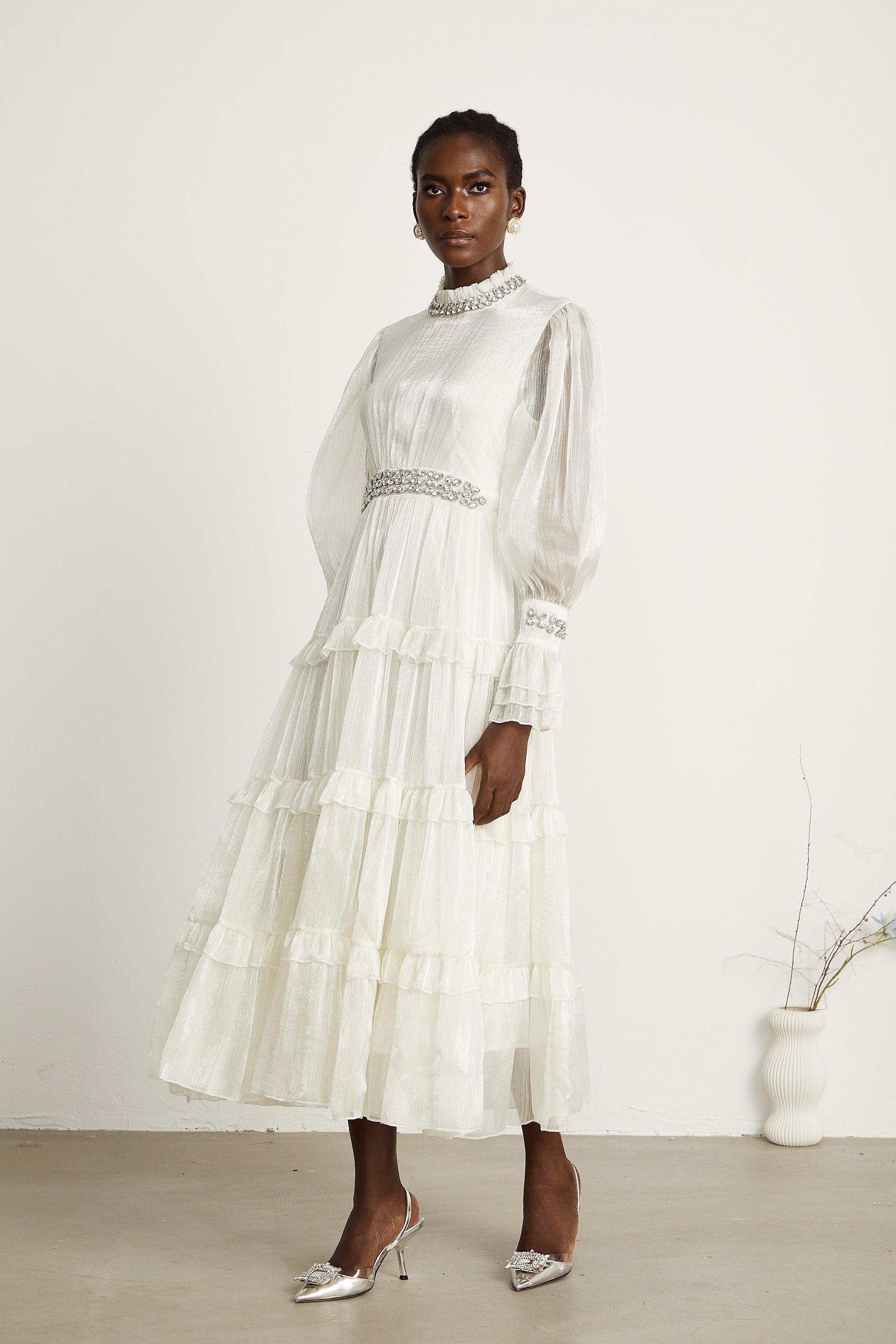 Raphaëlle crystal-embellished tiered midi dress