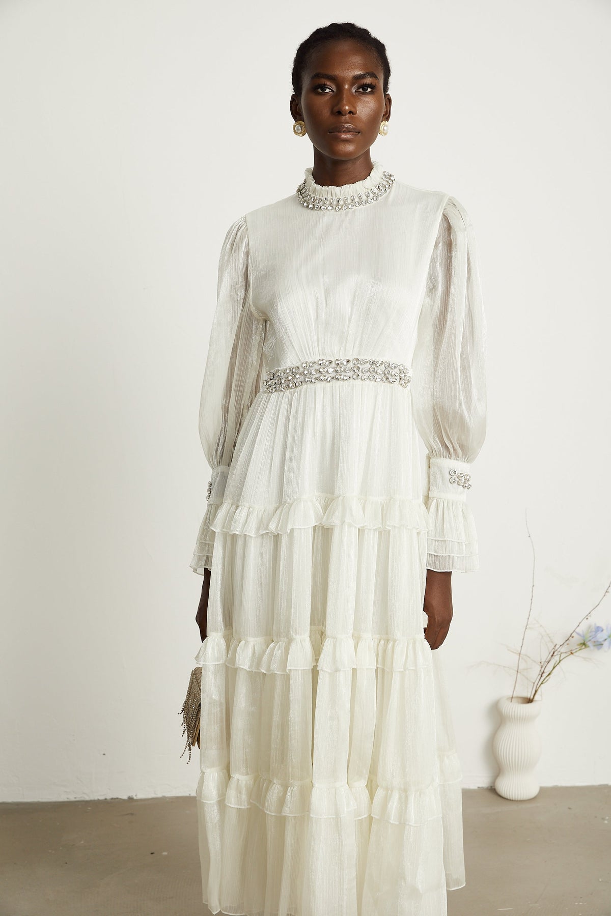 Raphaëlle crystal-embellished tiered midi dress