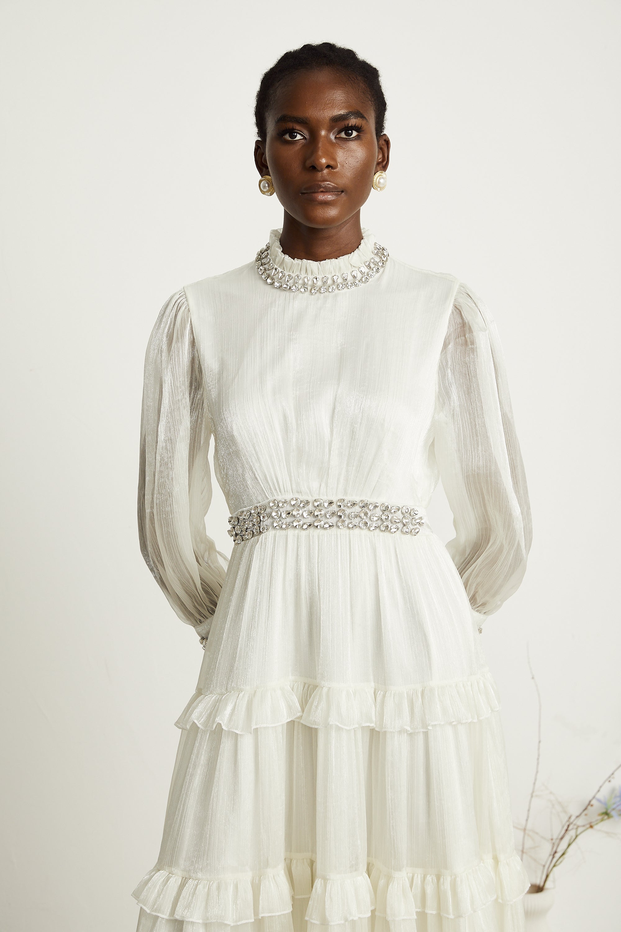 Raphaëlle crystal-embellished tiered midi dress
