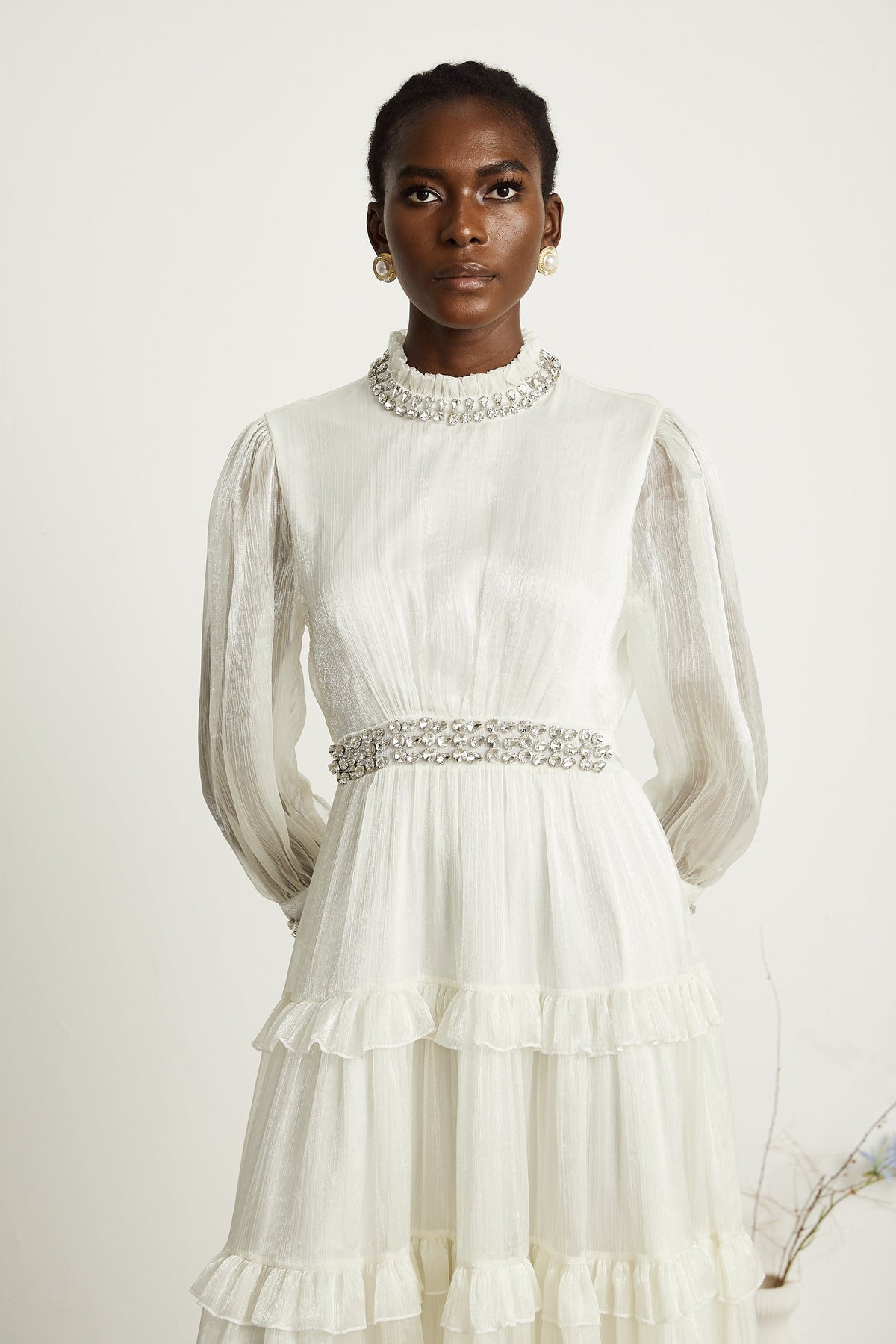 Raphaëlle crystal-embellished tiered midi dress