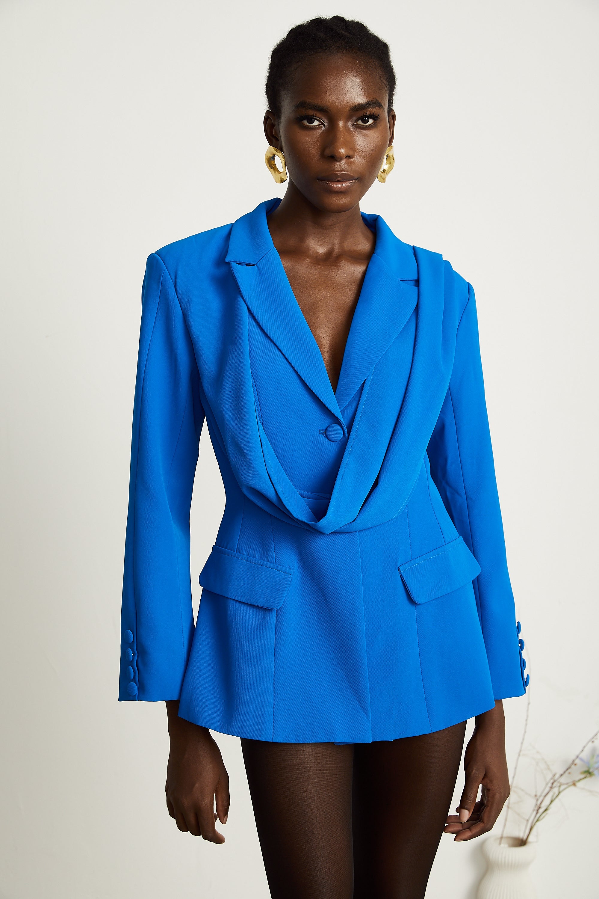 Audrey blue scarf-embellished jacket