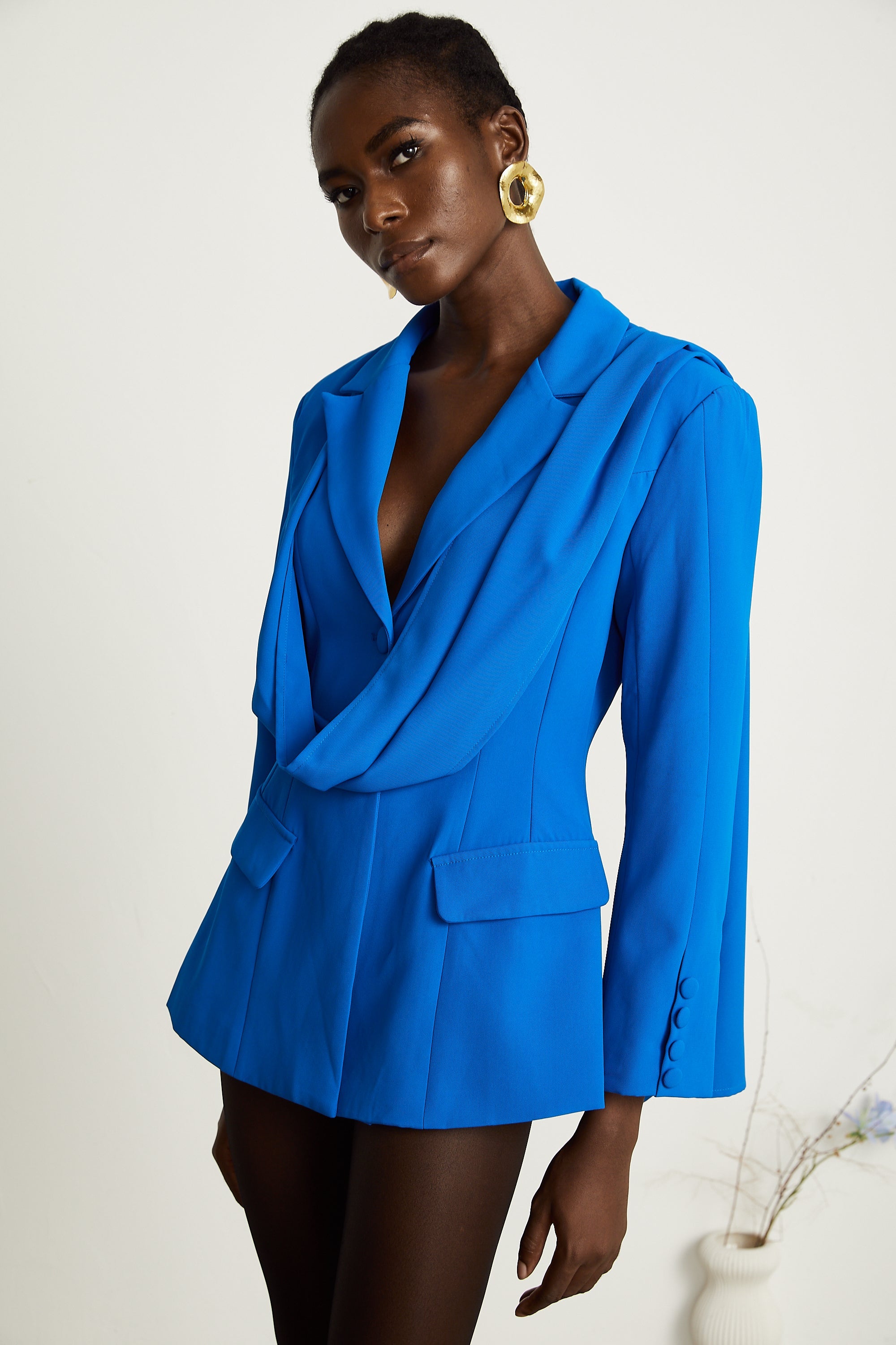 Audrey blue scarf-embellished jacket