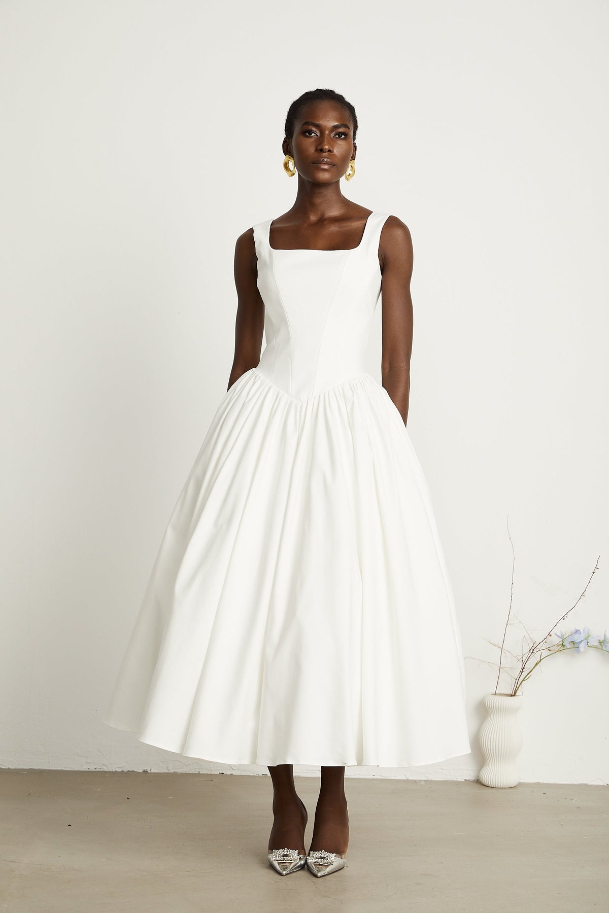 Sadie white pleated corset gown dress (Final Sale-US Only)