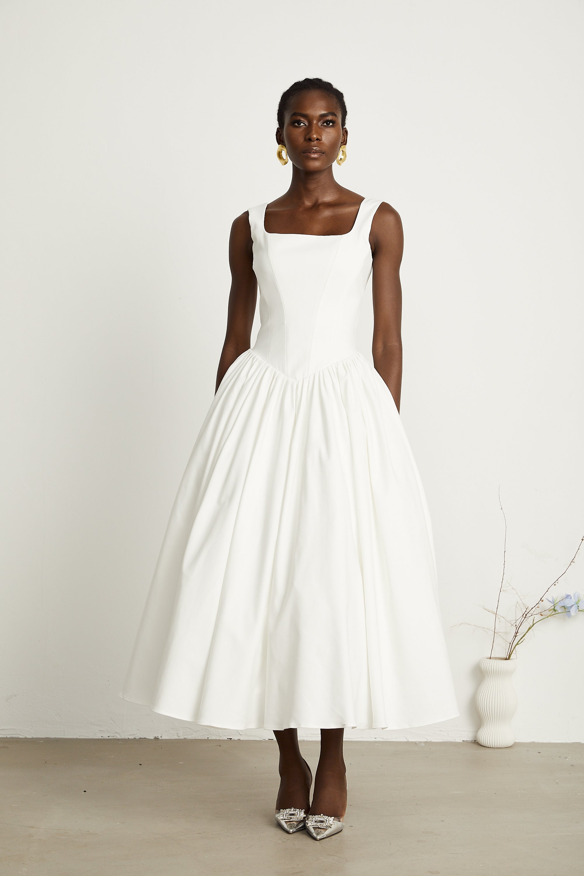 Sadie white pleated corset gown dress (Final Sale-US Only)