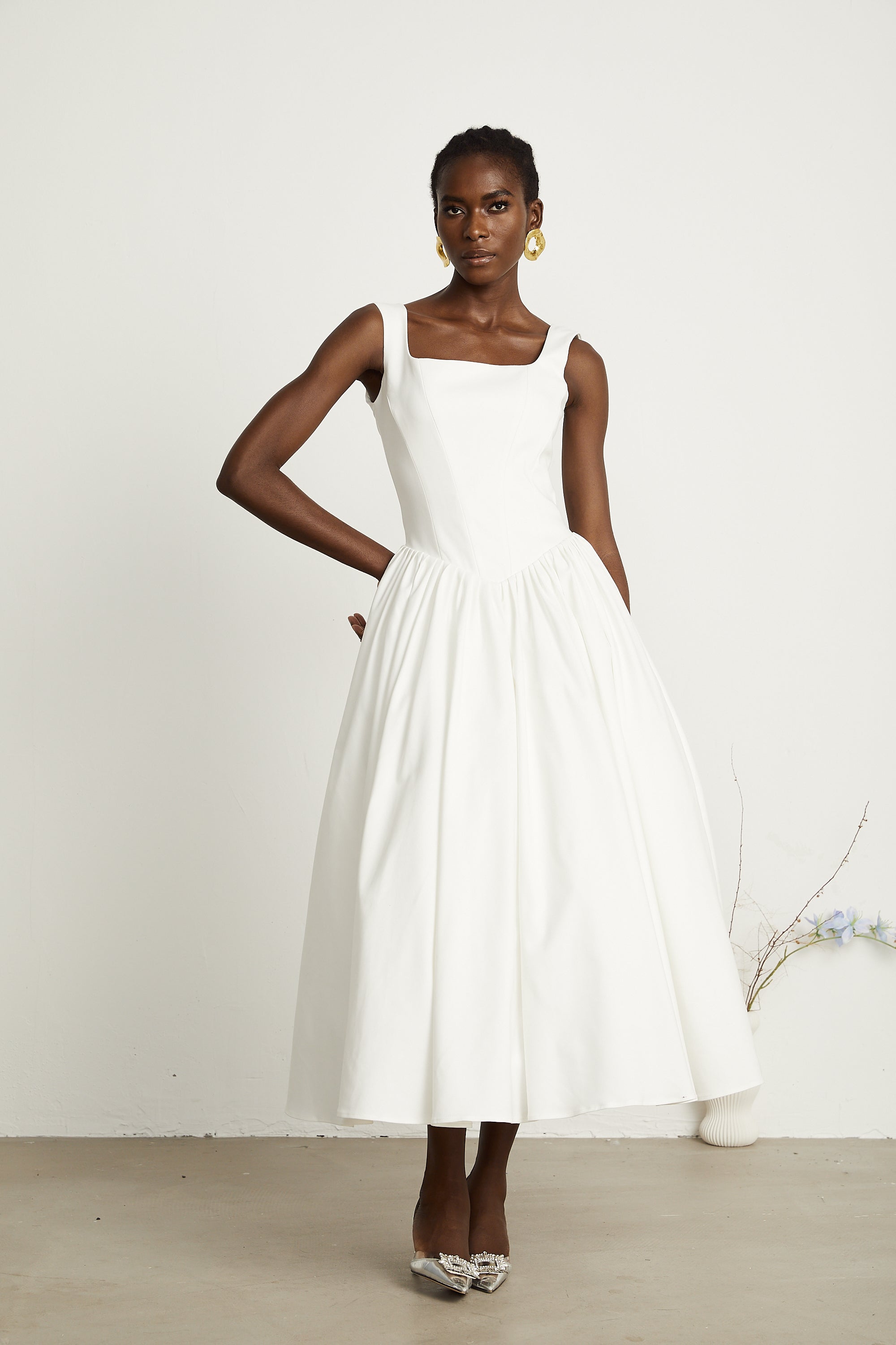 Sadie white pleated corset gown dress (Final Sale-US Only)