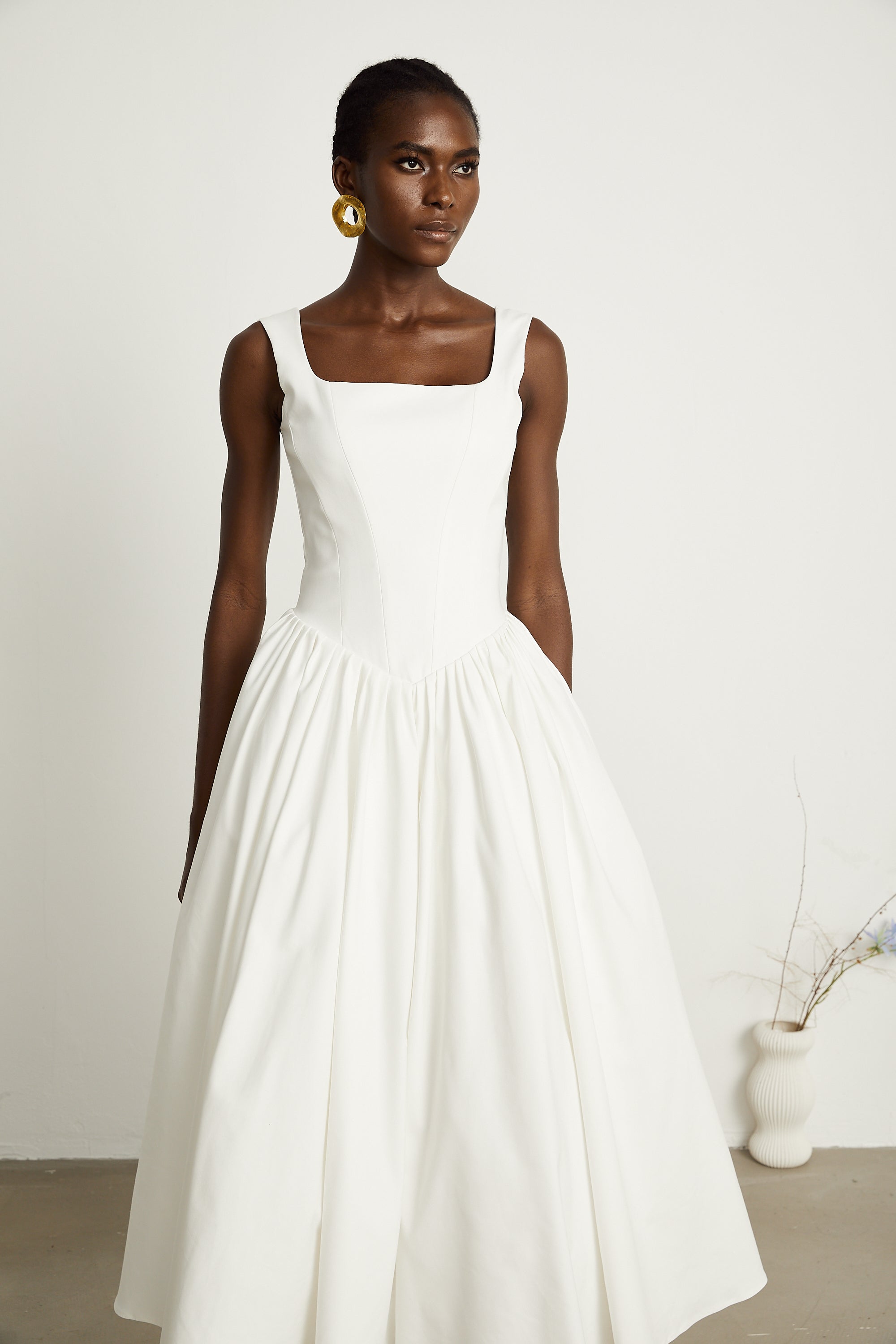 Sadie white pleated corset gown dress (US Only)