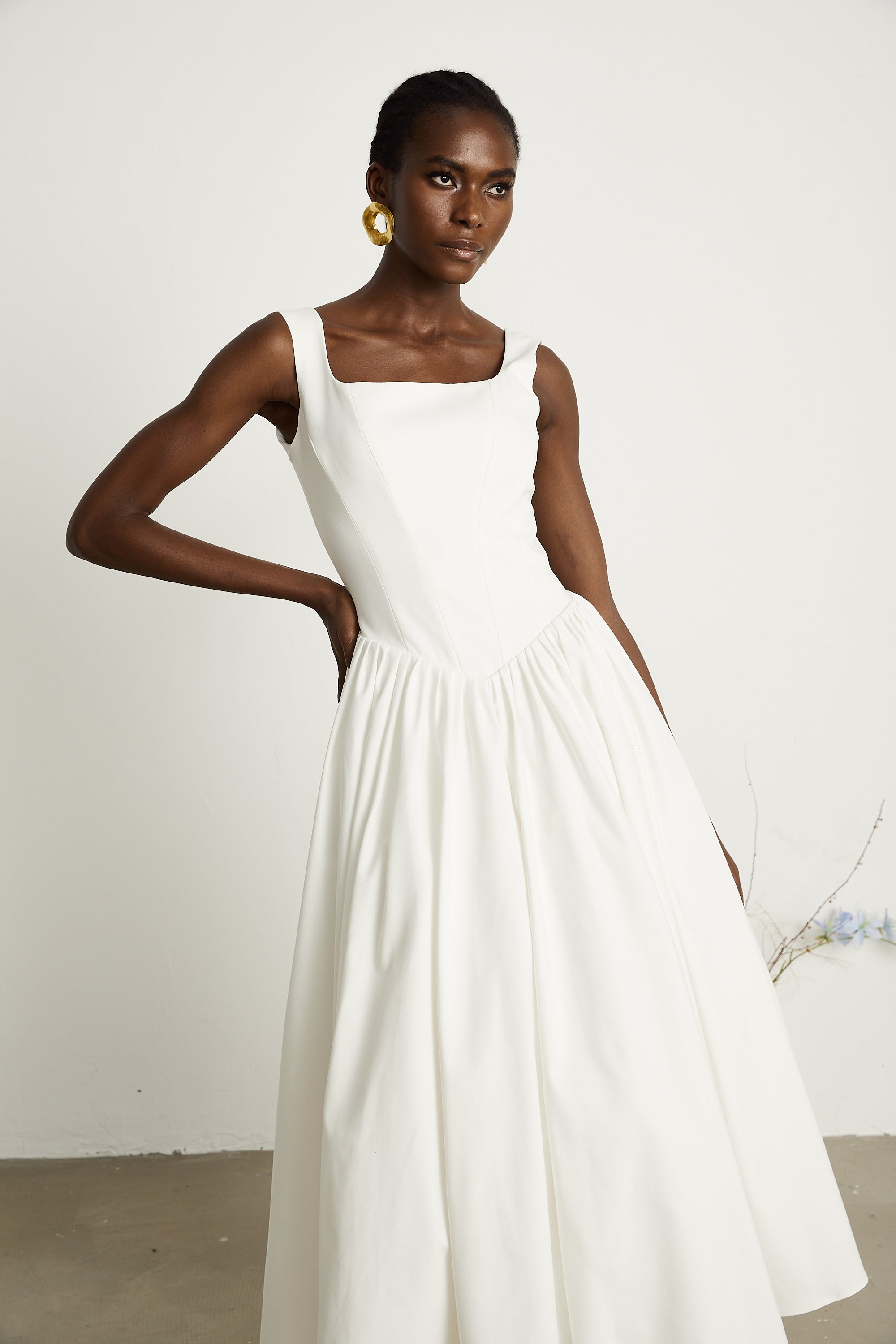 Sadie white pleated corset gown dress (Final Sale-US Only)