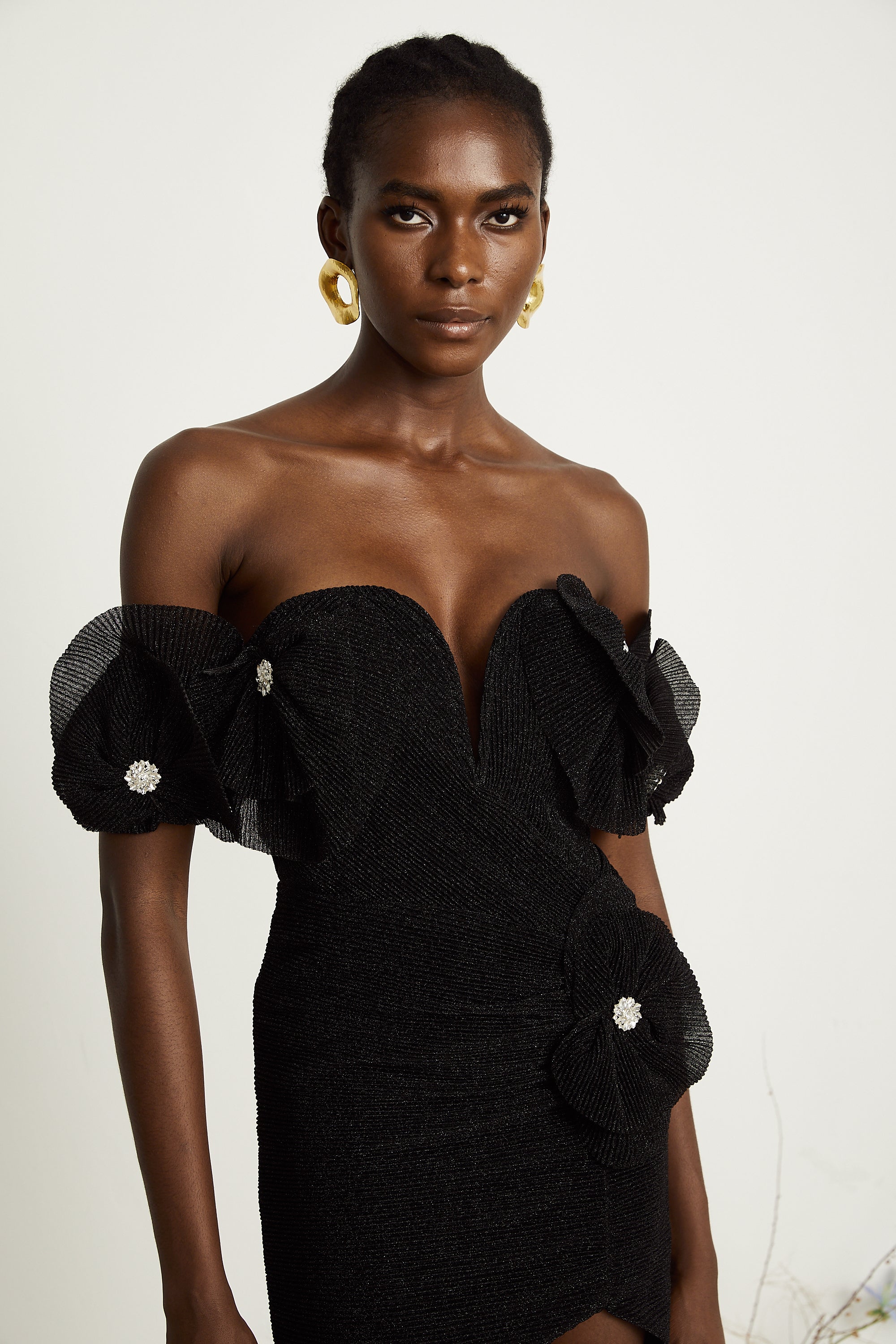 Odette black floral-appliqué mini dress