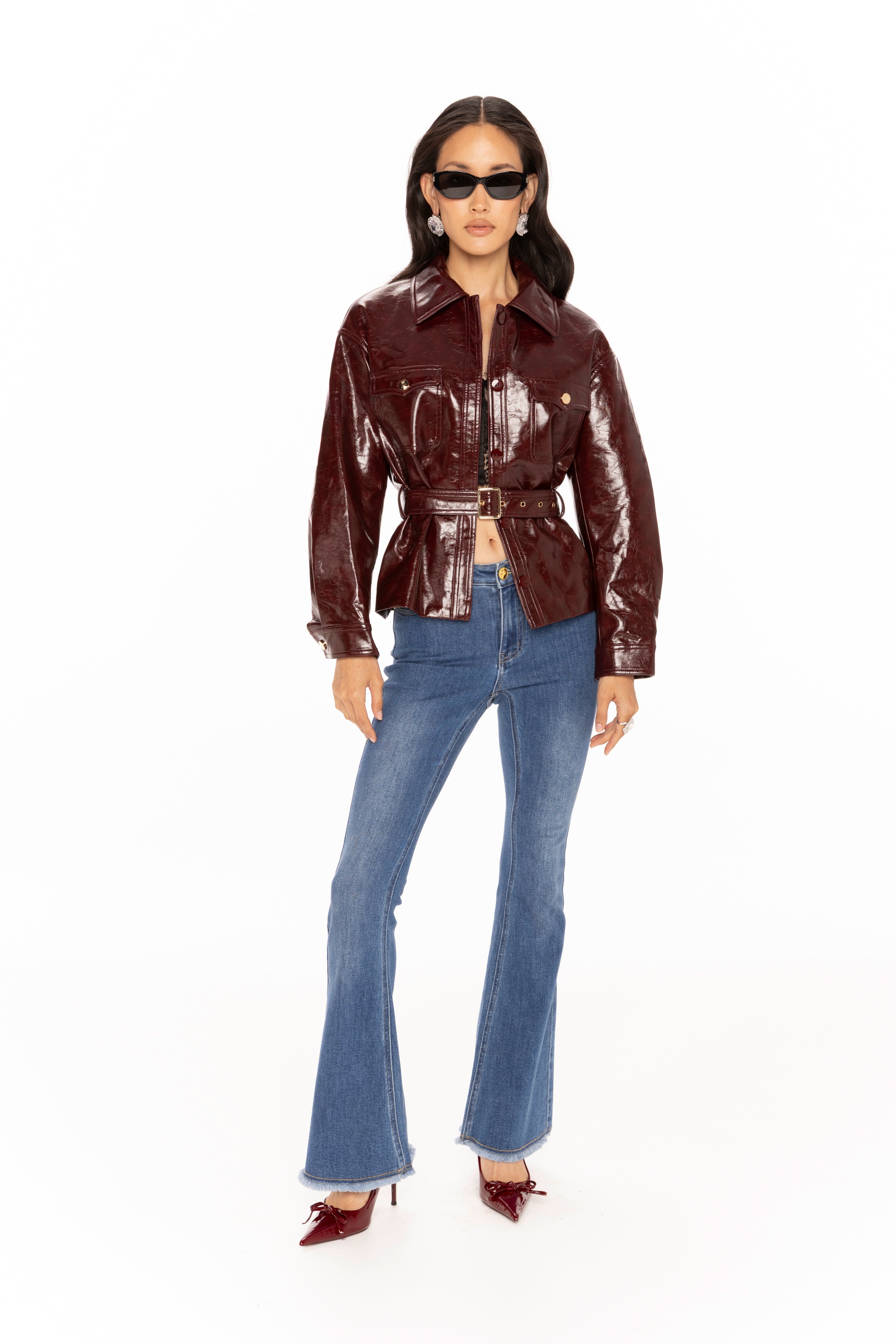 Isabella Vegan Leather Jacket (Claret)