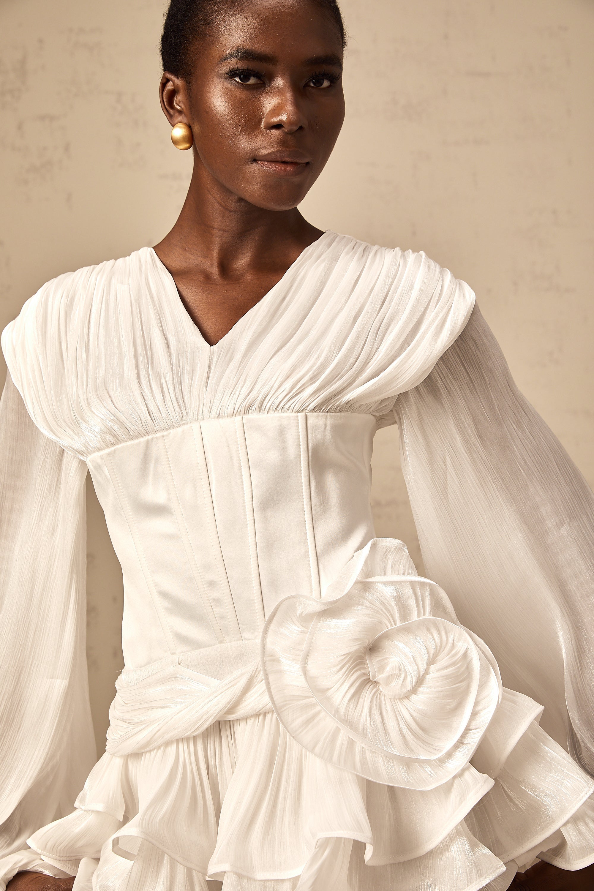 Rosier white fully-pleated cinched mini dress