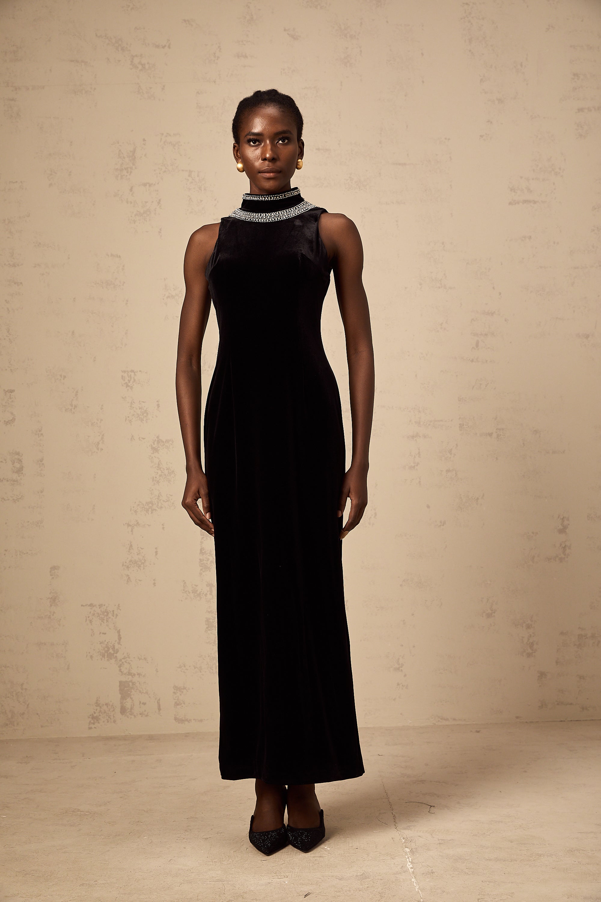 Colette black crystal-embellished velvet gown (Final Sale)