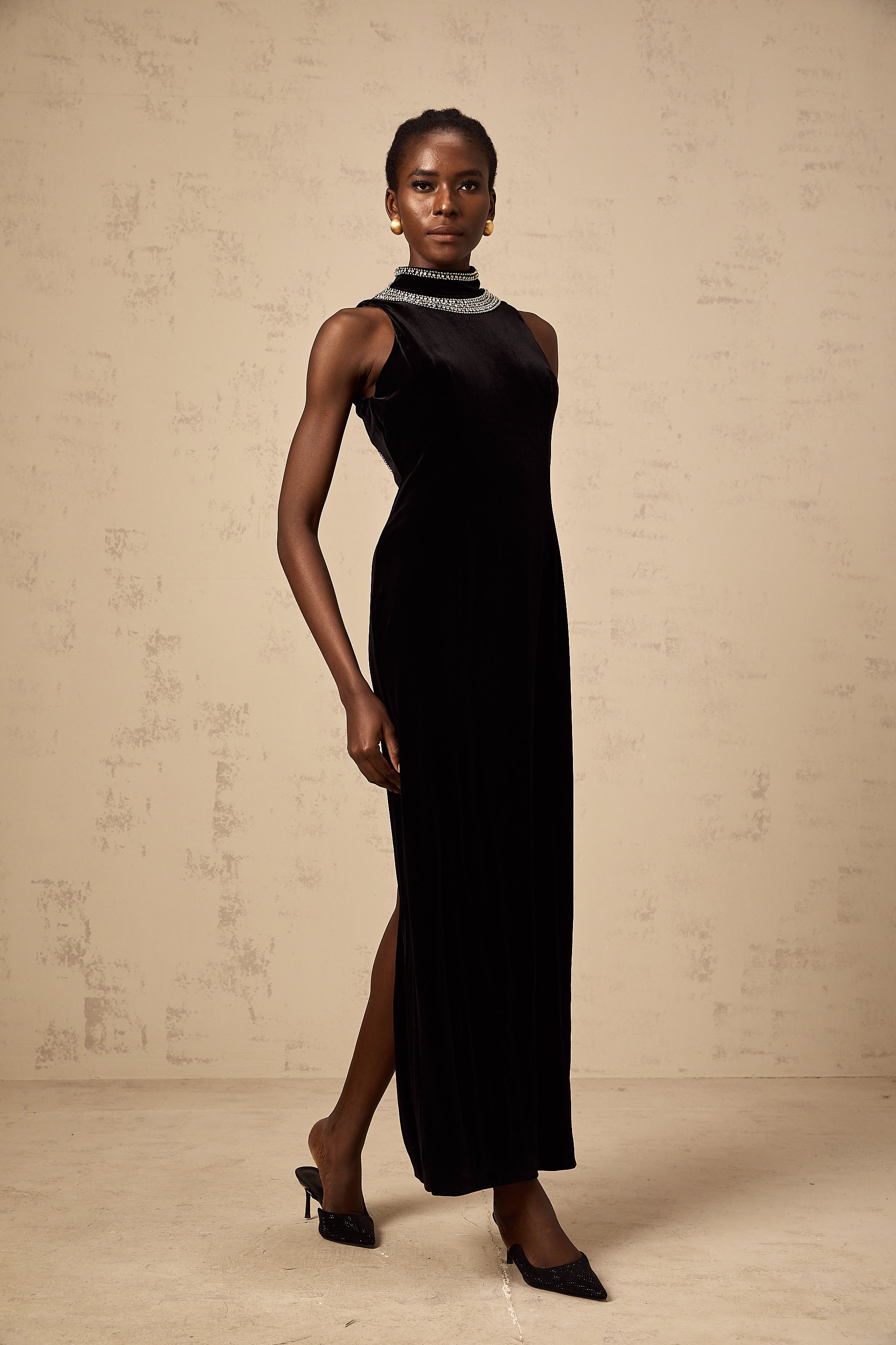Colette black crystal-embellished velvet gown (Final Sale)