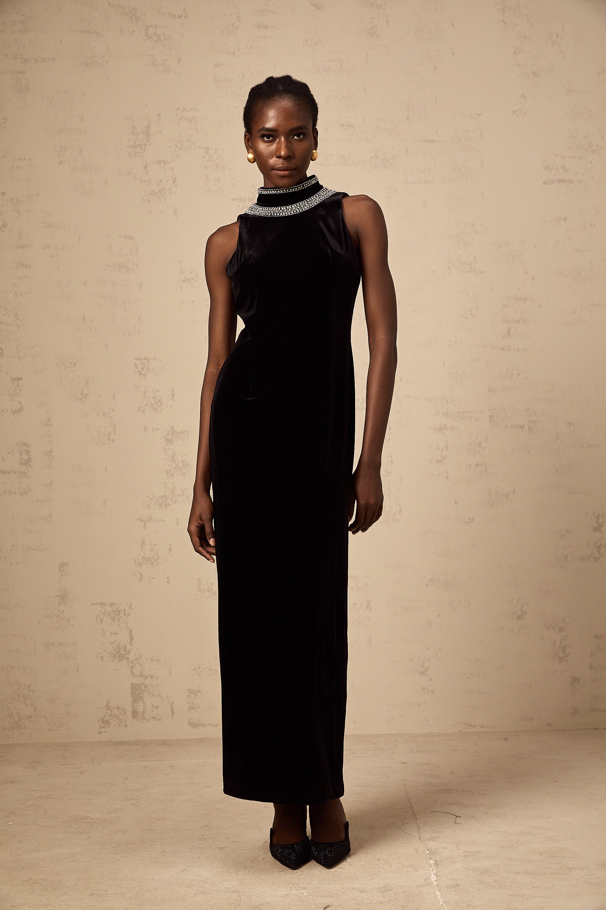 Colette black crystal-embellished velvet gown (Final Sale)