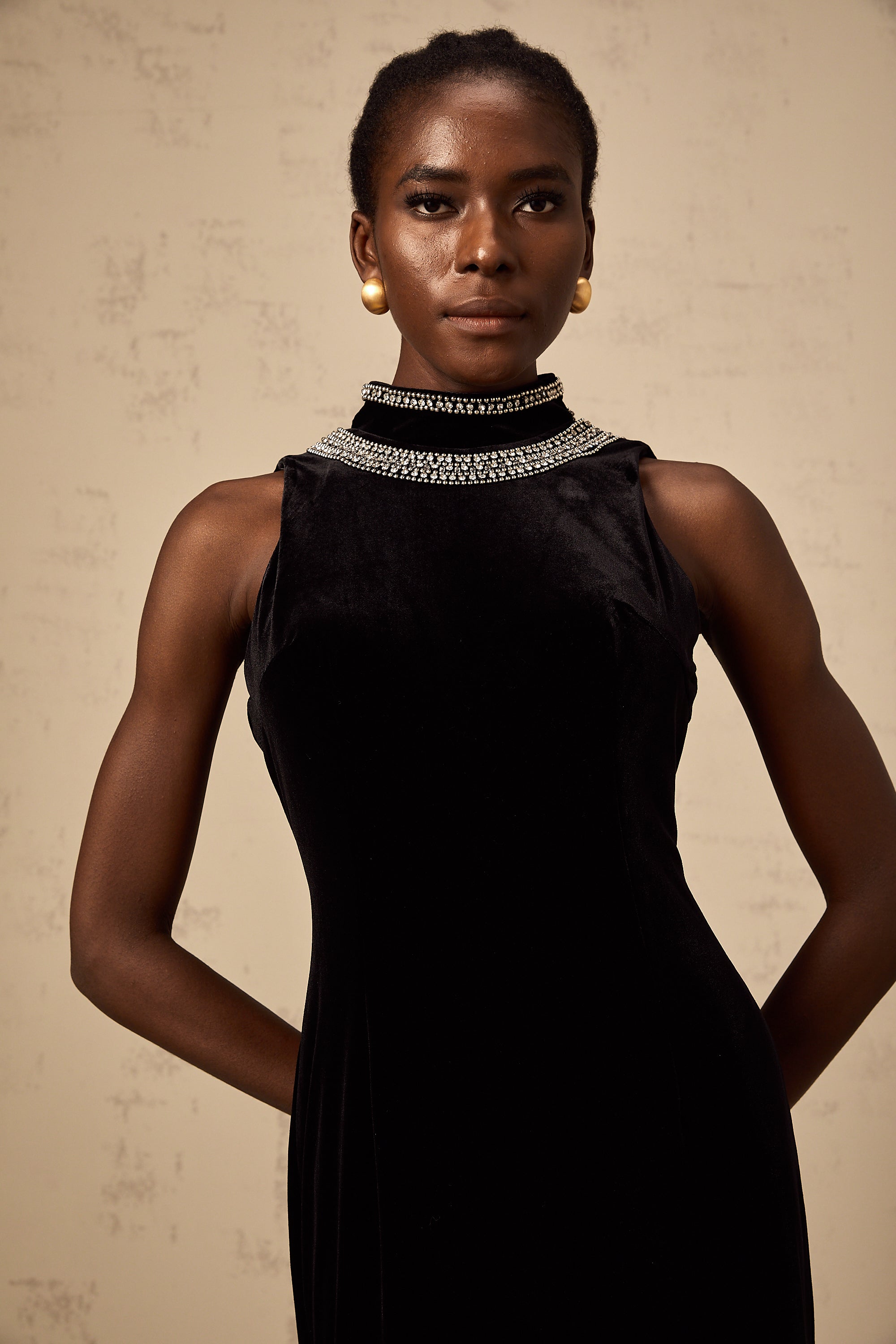Colette black crystal-embellished velvet gown (Final Sale)
