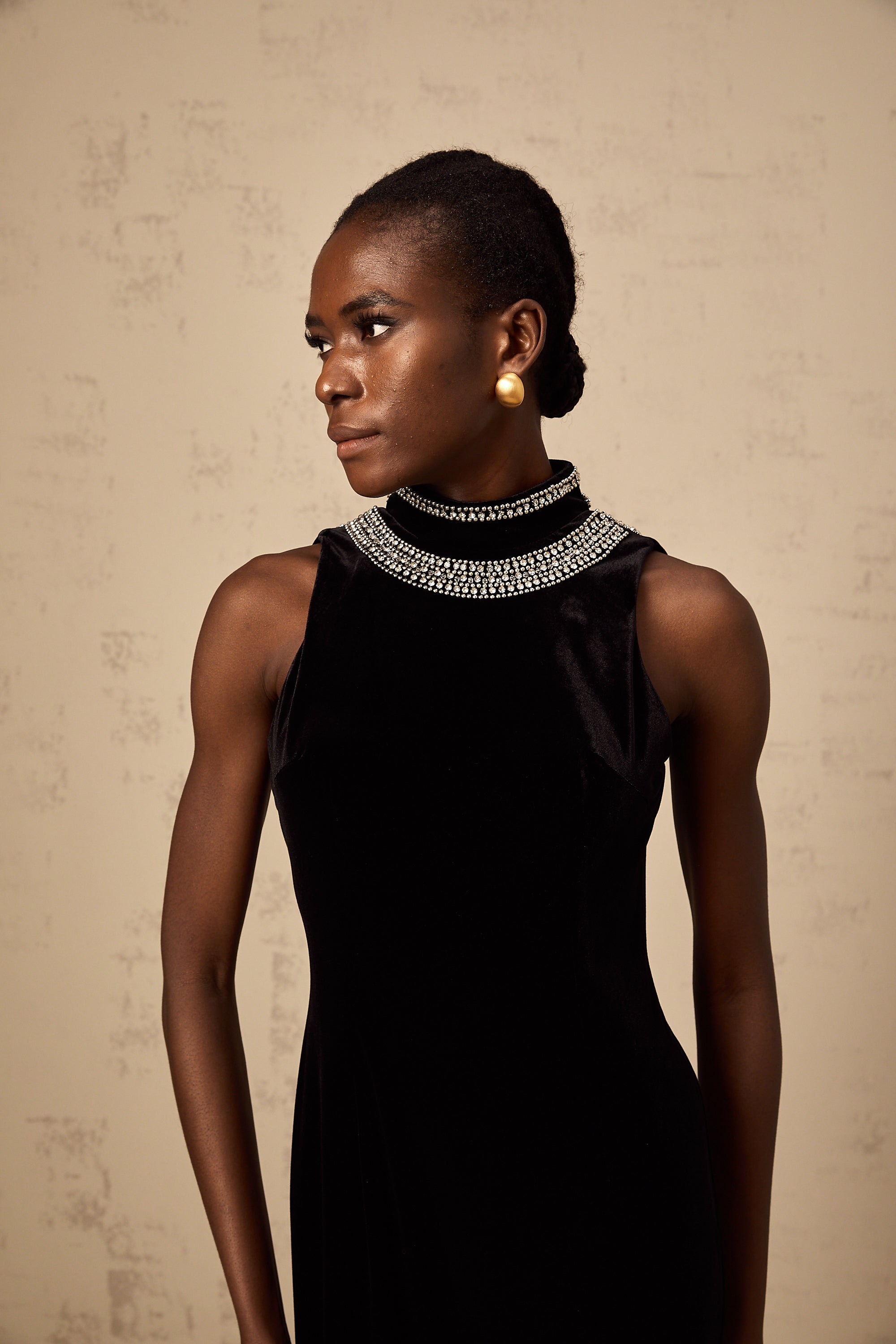 Colette black crystal-embellished velvet gown (Final Sale)