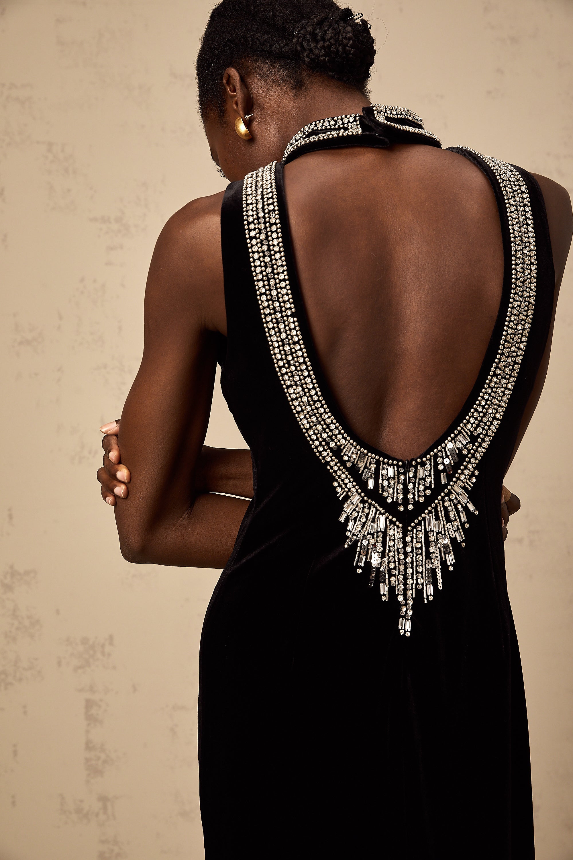 Colette black crystal-embellished velvet gown (Final Sale)