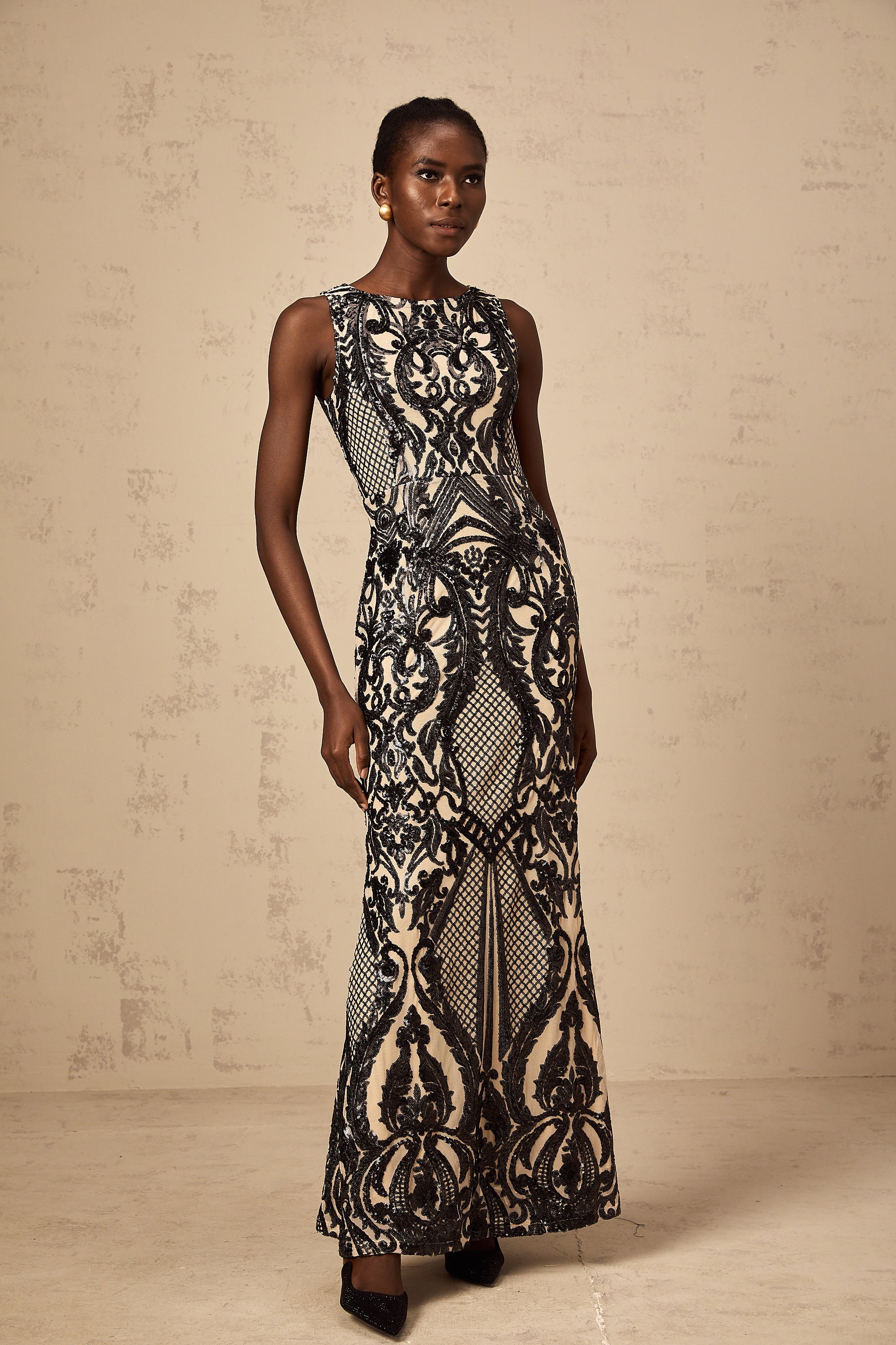Annie sequin-embellished mesh maxi dress