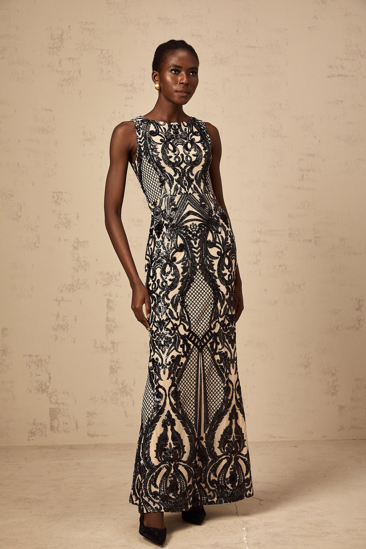 Annie sequin-embellished mesh maxi dress