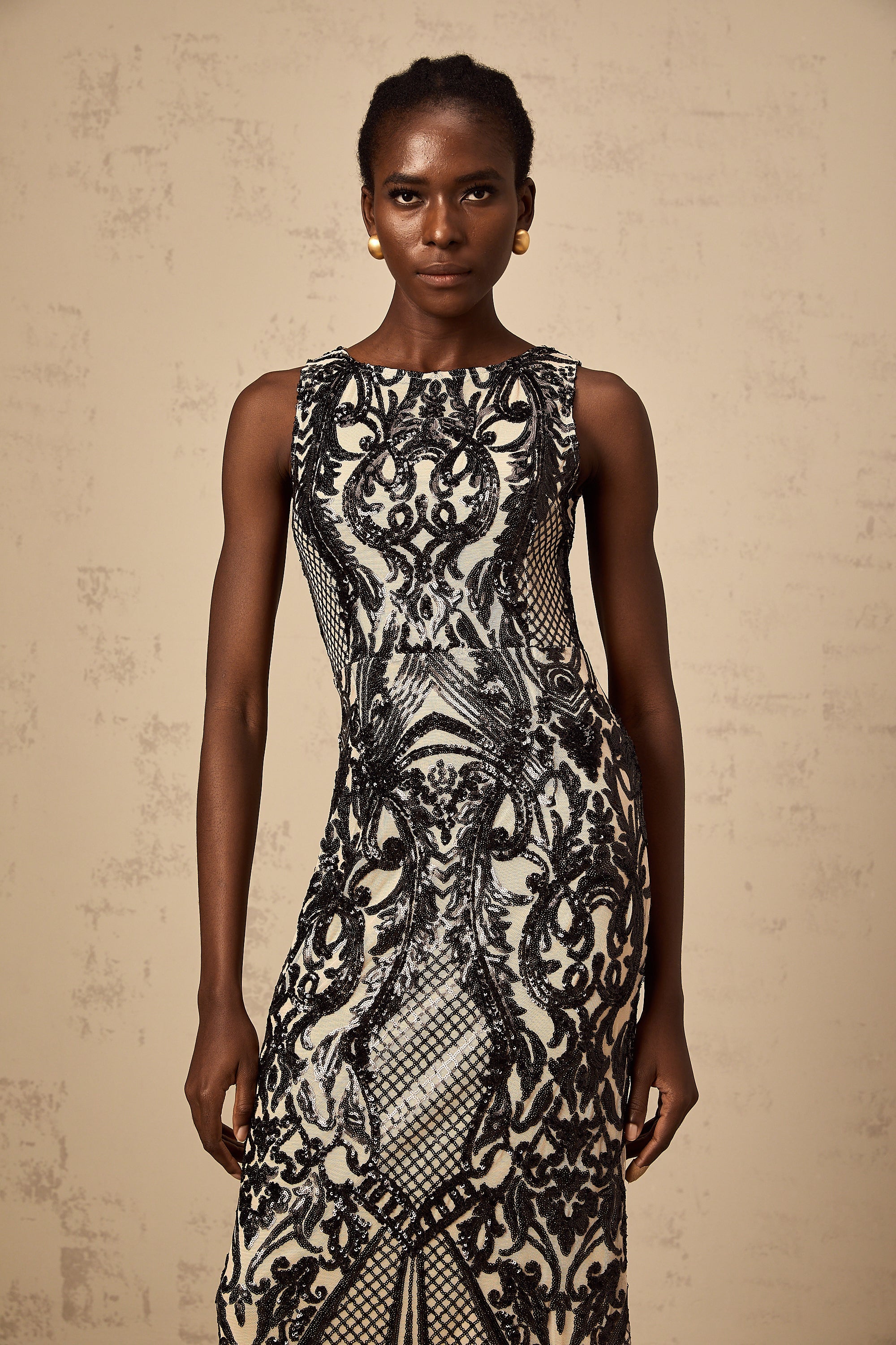 Annie sequin-embellished mesh maxi dress