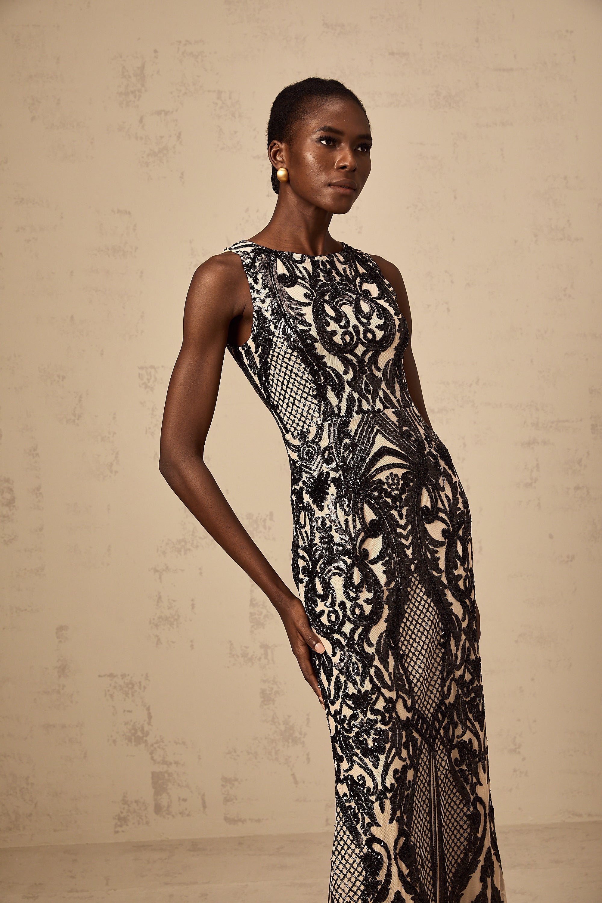 Annie sequin-embellished mesh maxi dress