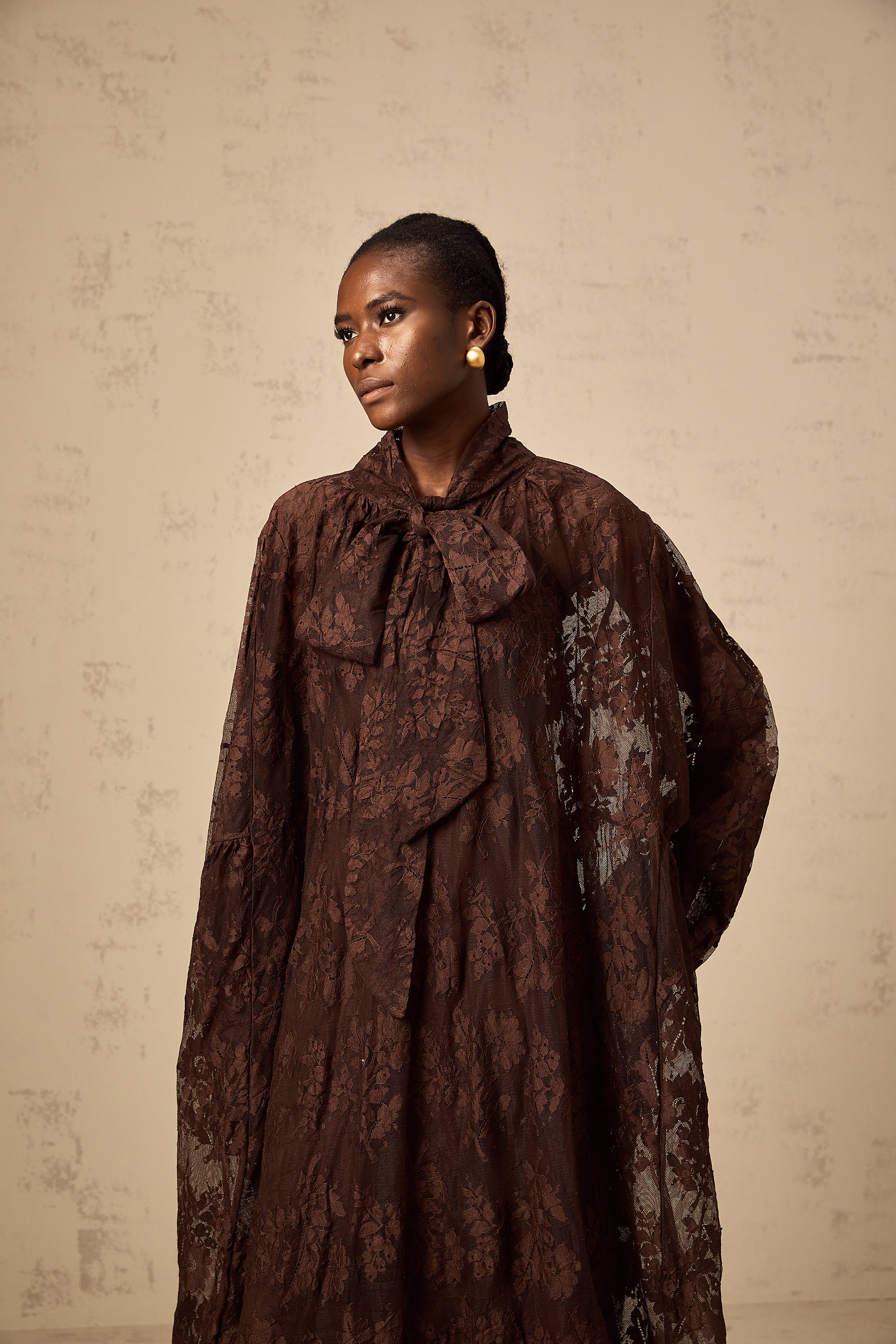 Sylvie brown chantilly-lace flared midi dress (Final Sale-US Only)