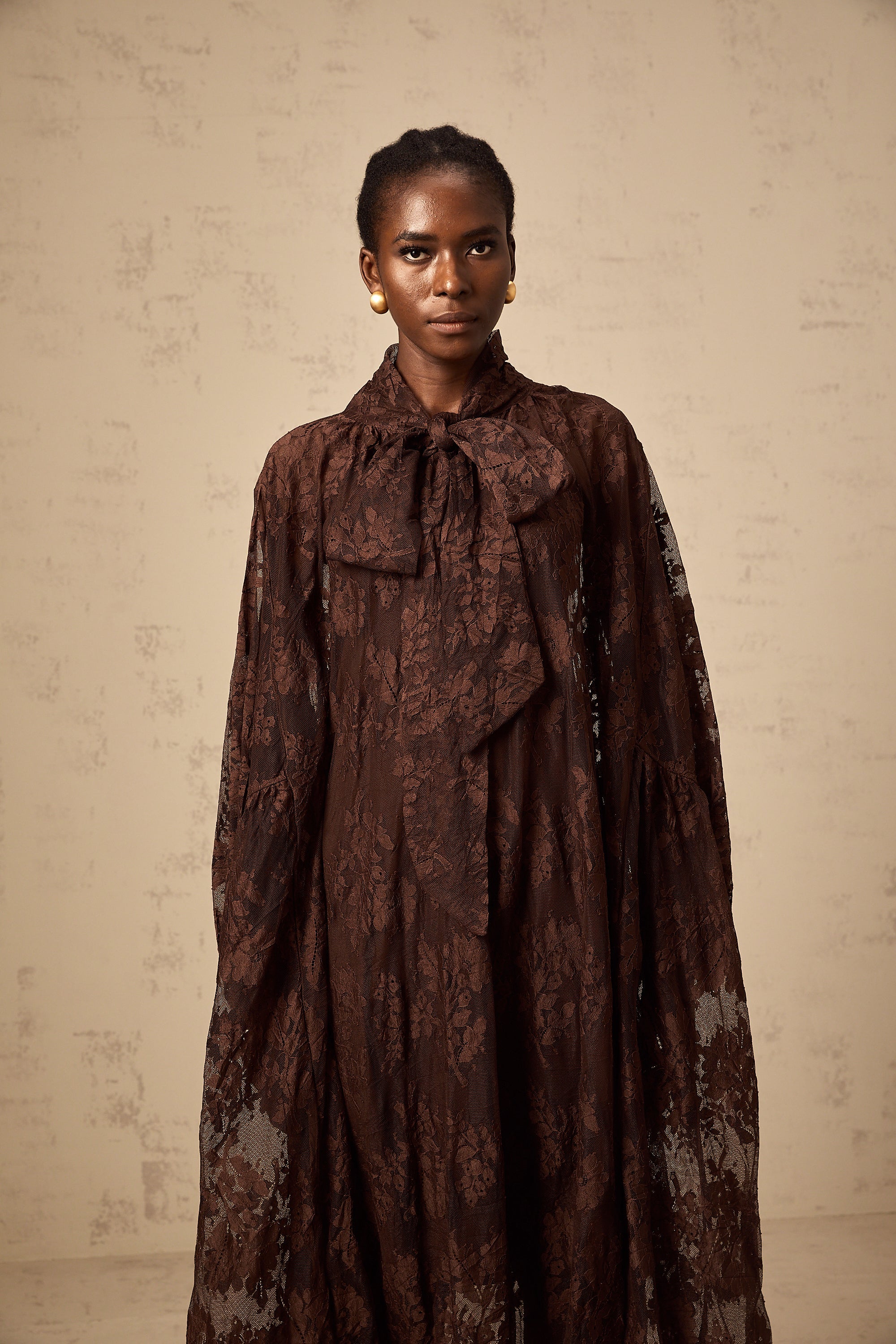 Sylvie brown chantilly-lace flared midi dress (Final Sale-US Only)