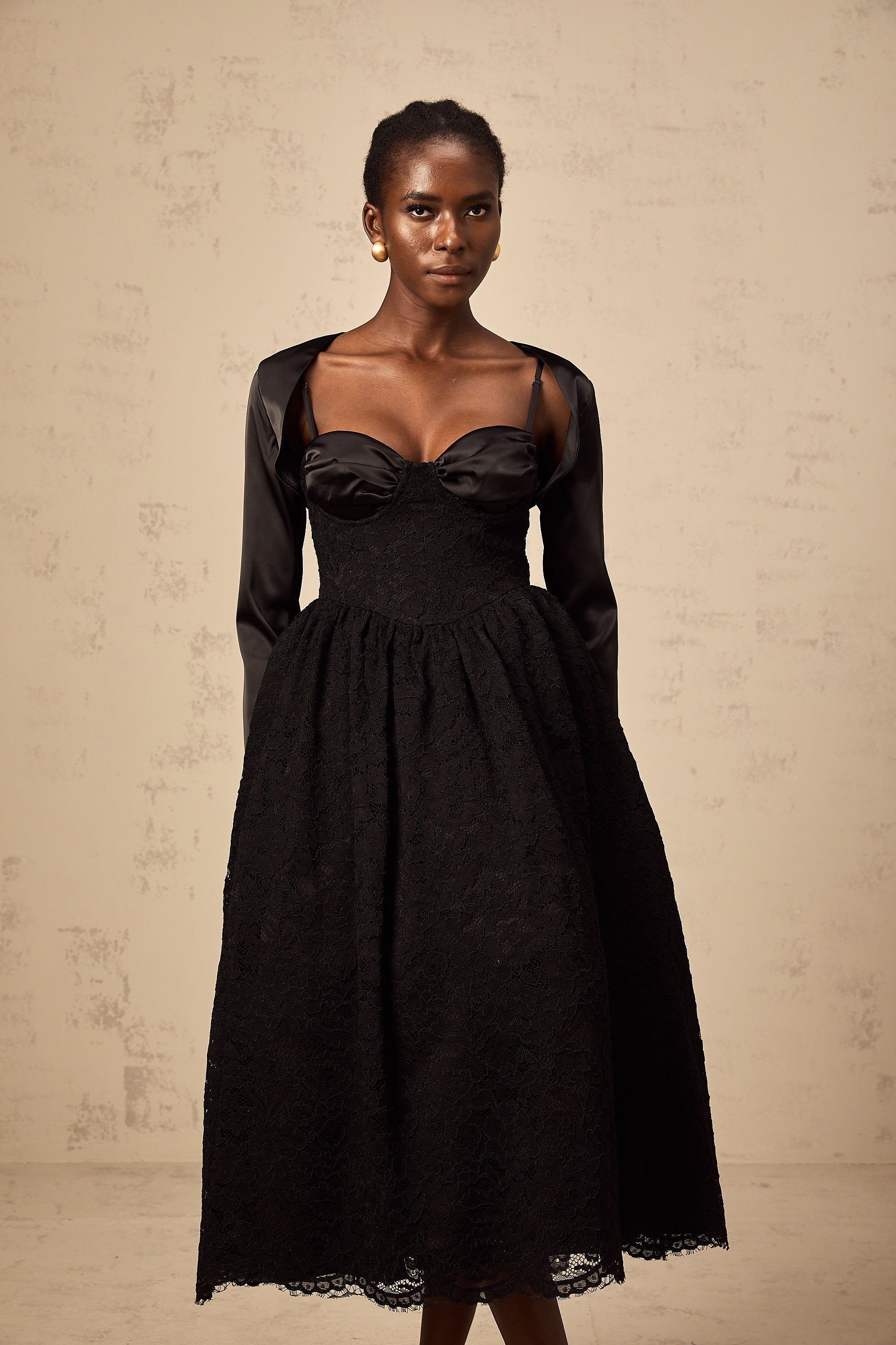 Sidonie black floral-lace top & dress matching set