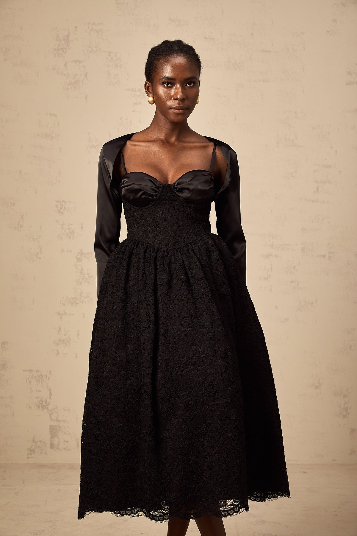 Sidonie black floral-lace top & dress matching set