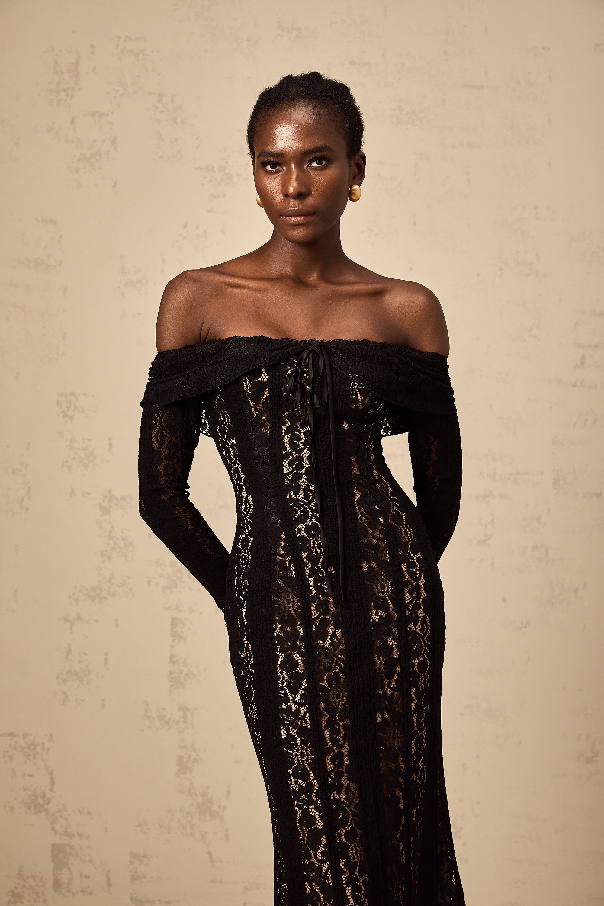 Émeline floral lace flared-cuff midi dress in Black (Final Sale-US Only)
