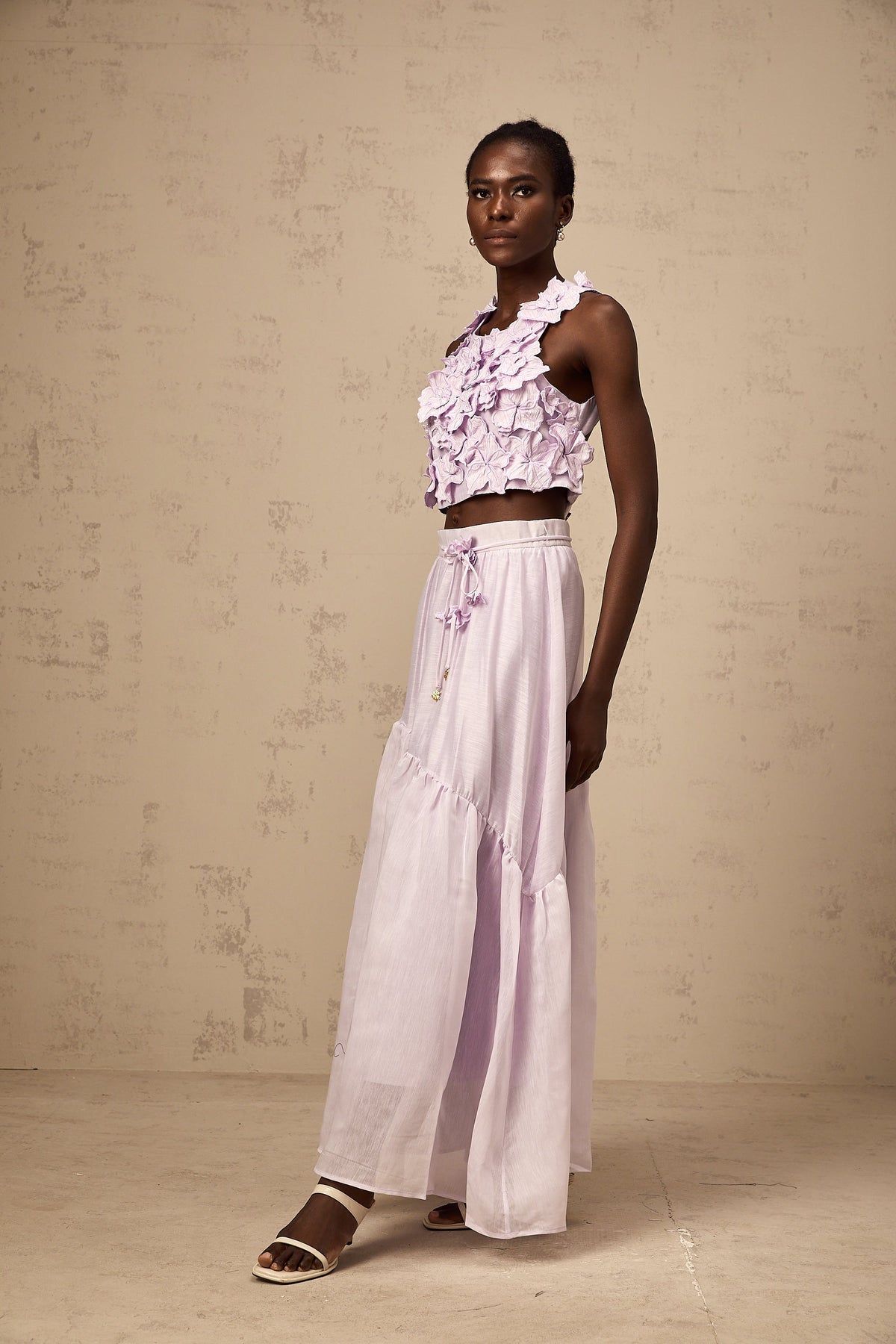 Eléa purple faux-flower top & skirt matching set