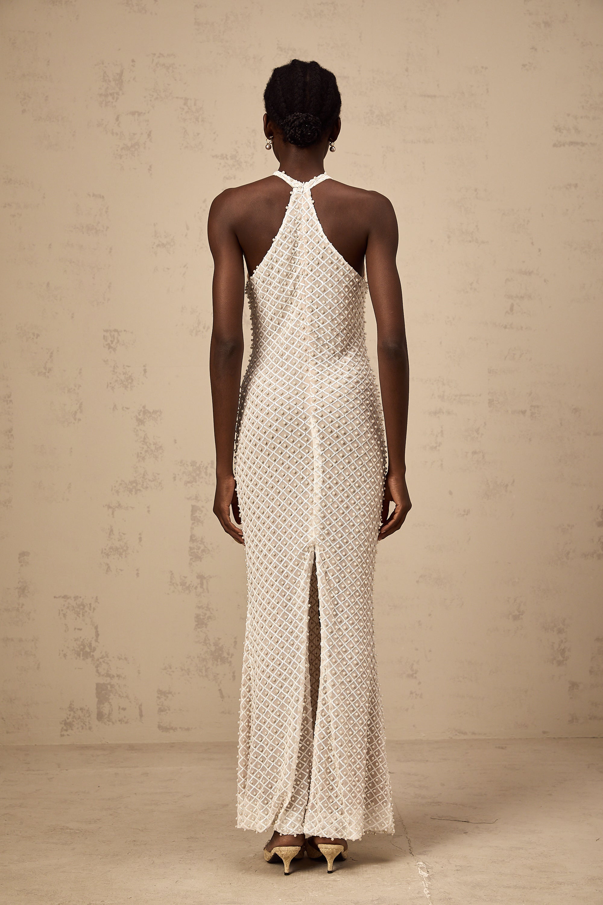 Claudine white embellished halterneck maxi dress (Final Sale-US Only)