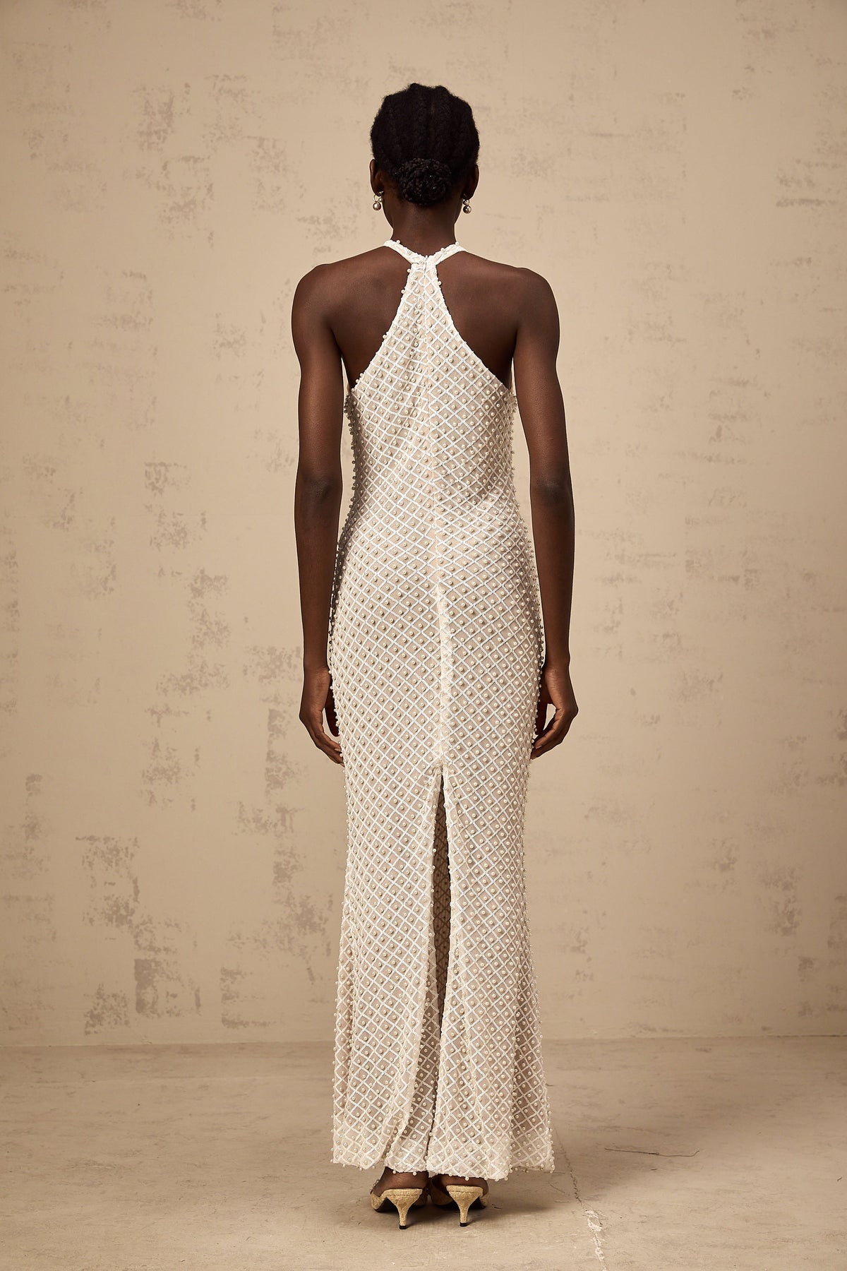 Claudine white embellished halterneck maxi dress (Final Sale-US Only)