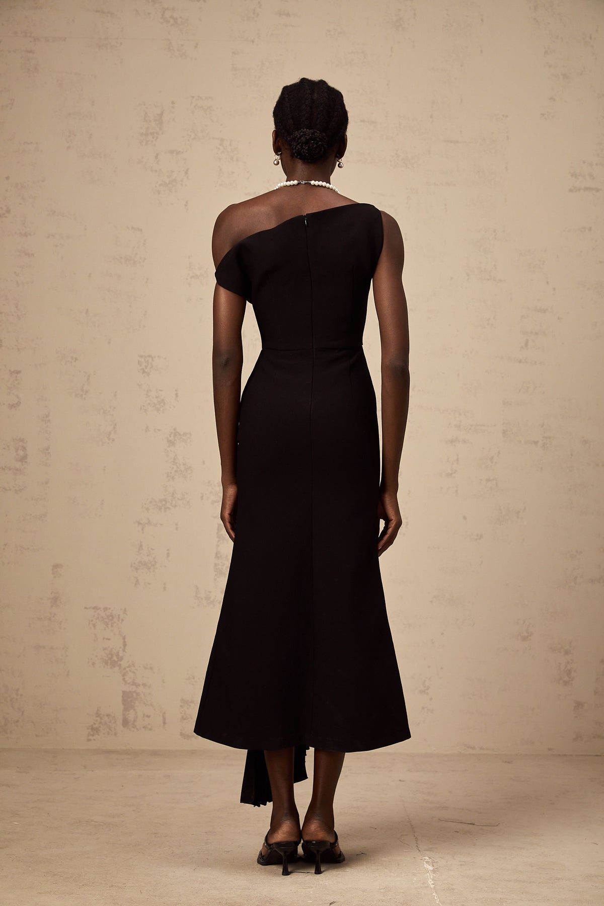 Laurine asymmetrical draped midi dress in Black (Final Sale-US Only)