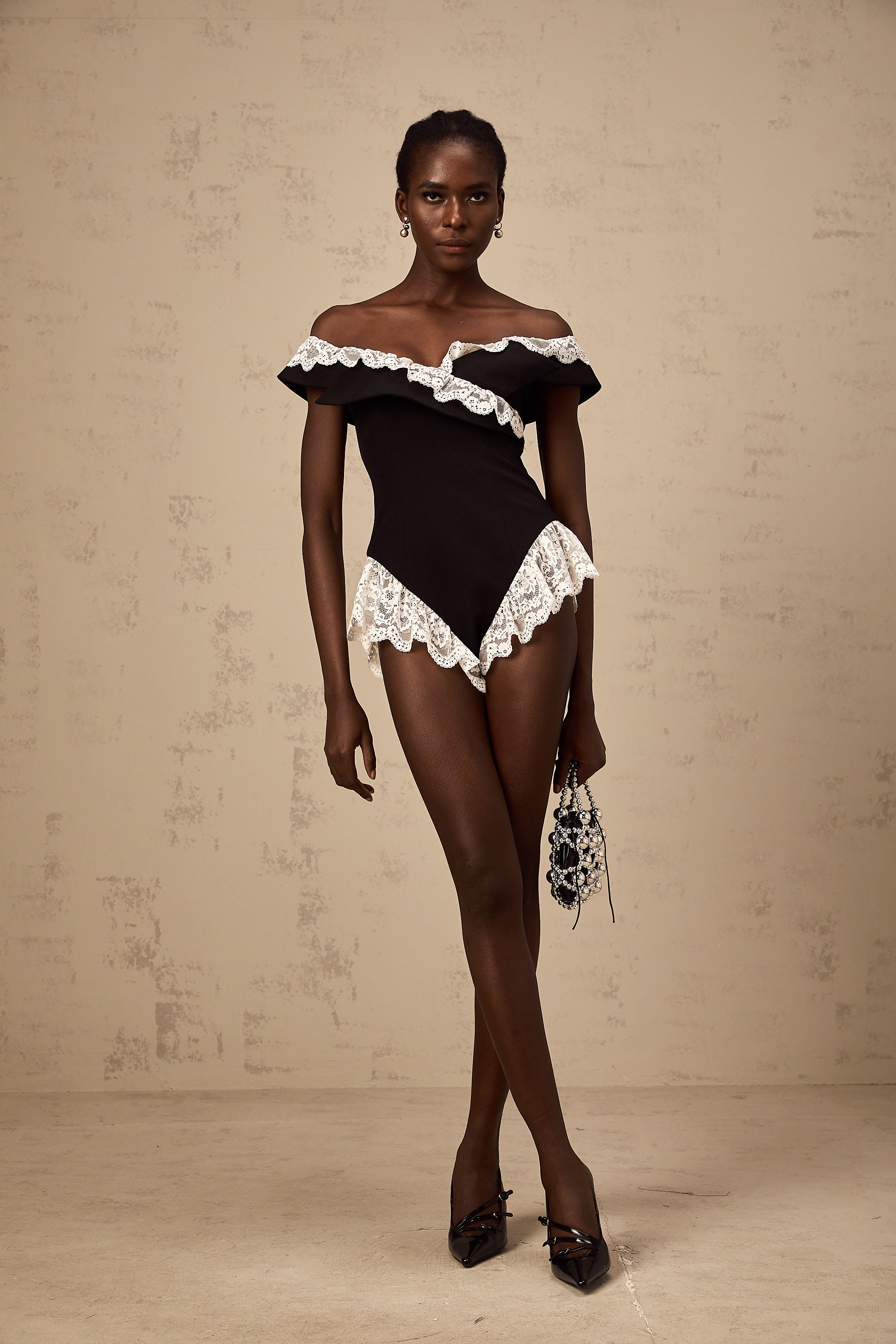 Karine black lace-trim bodysuit