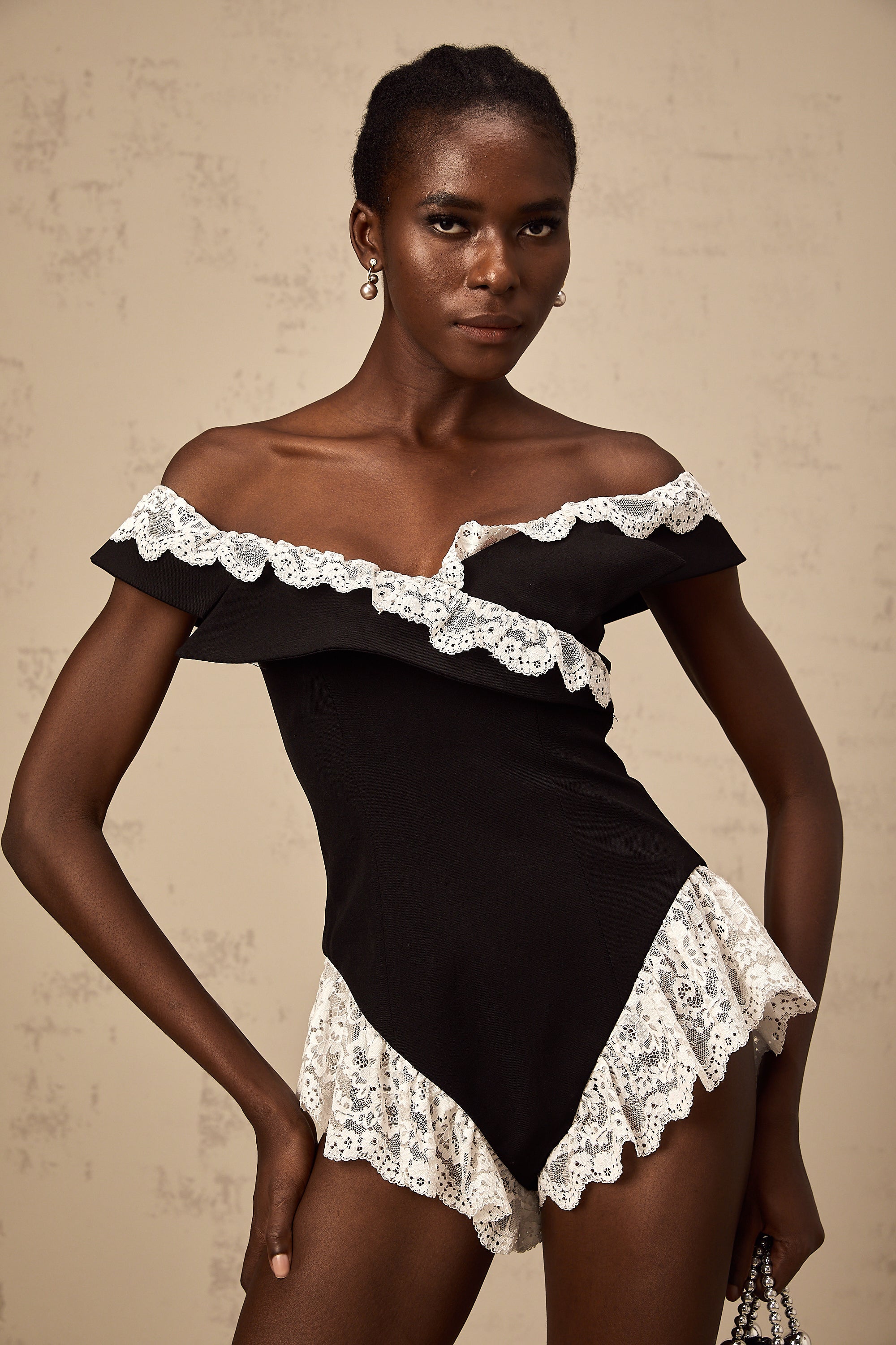 Karine black lace-trim bodysuit