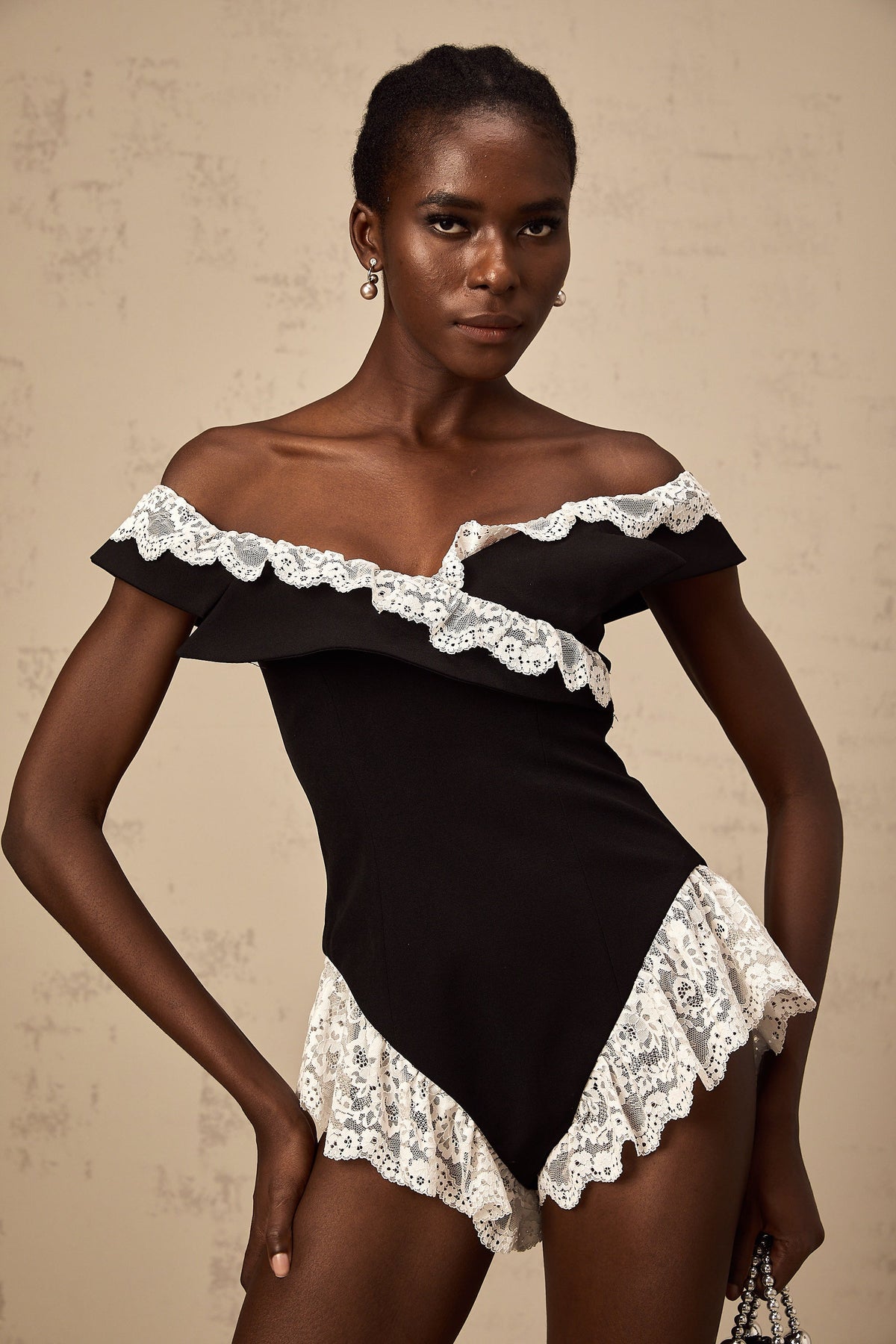 Karine black lace-trim bodysuit