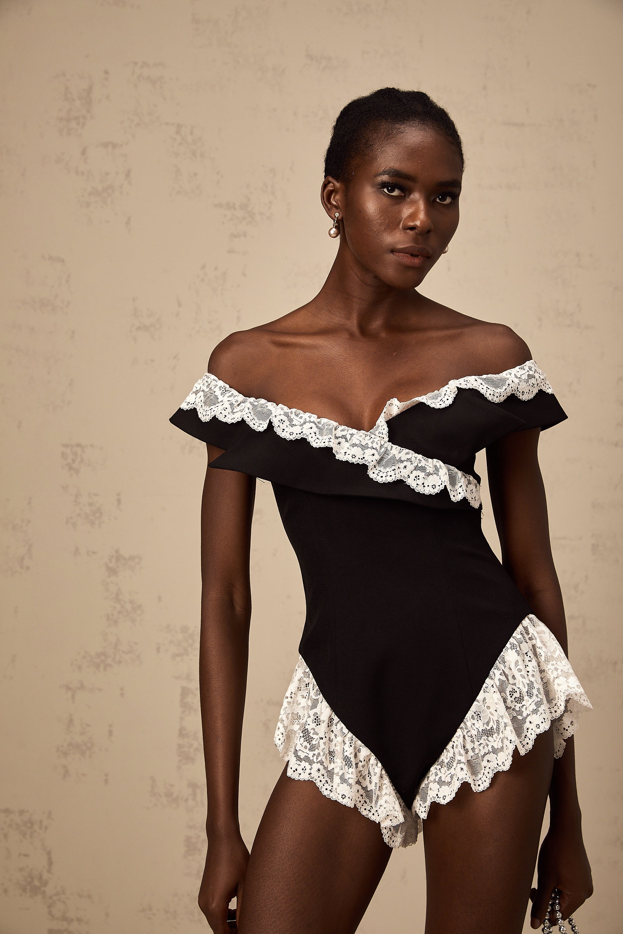 Karine black lace-trim bodysuit